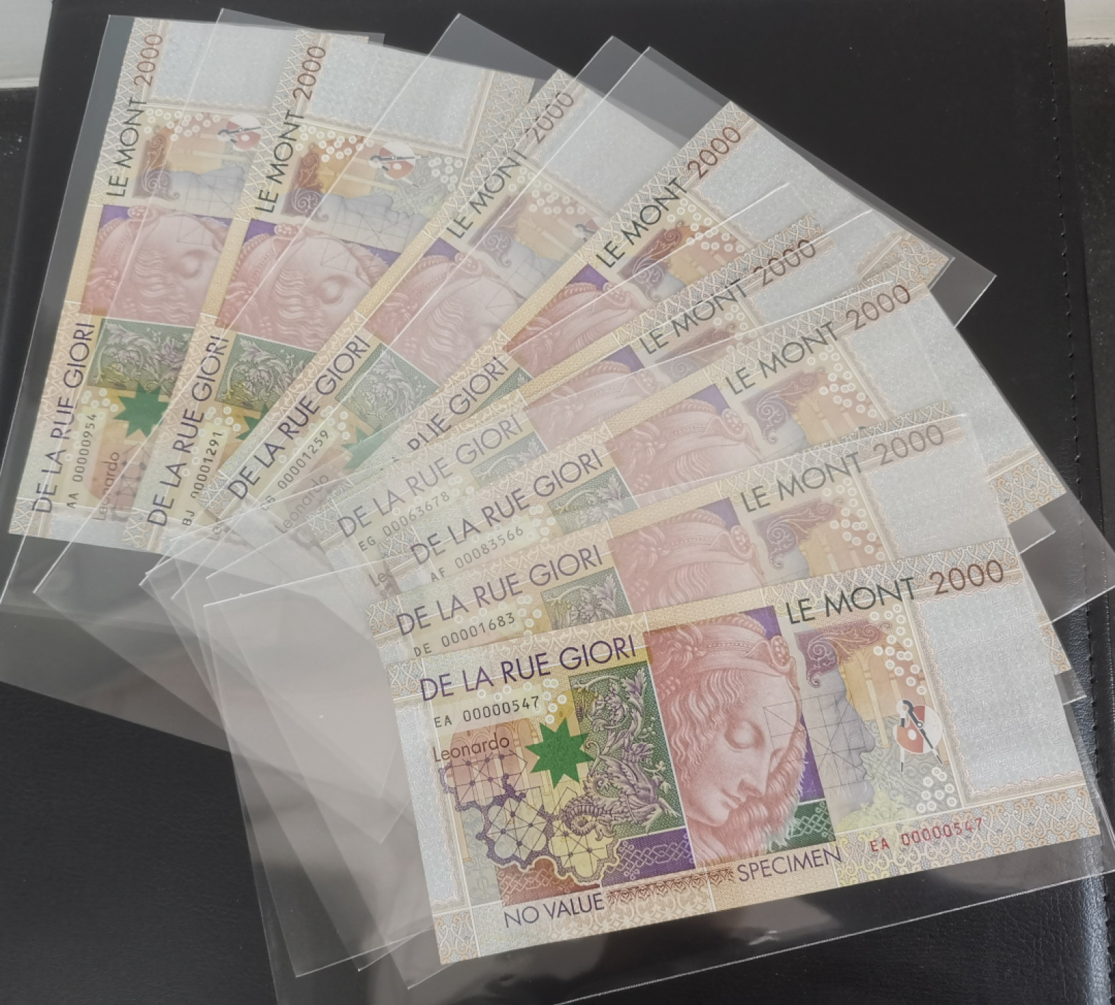《张总收藏》39期—欧洲精品 (9张一组)达芬奇测试钞UNC-轻微点钞痕，号码都不错 