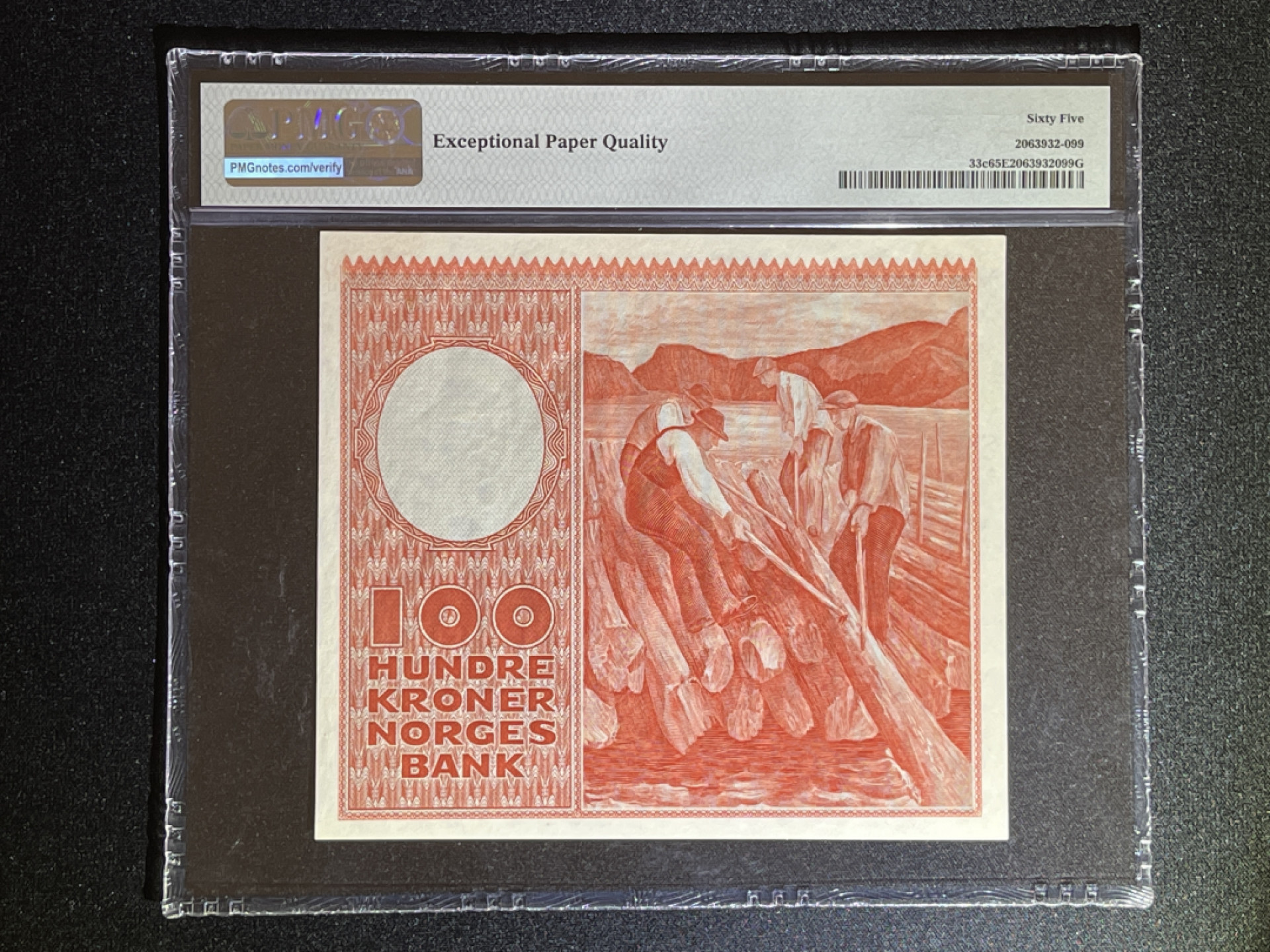 《张总收藏》39期—欧洲精品 挪威100克朗 PMG65E 1959年伐木工 少见版本