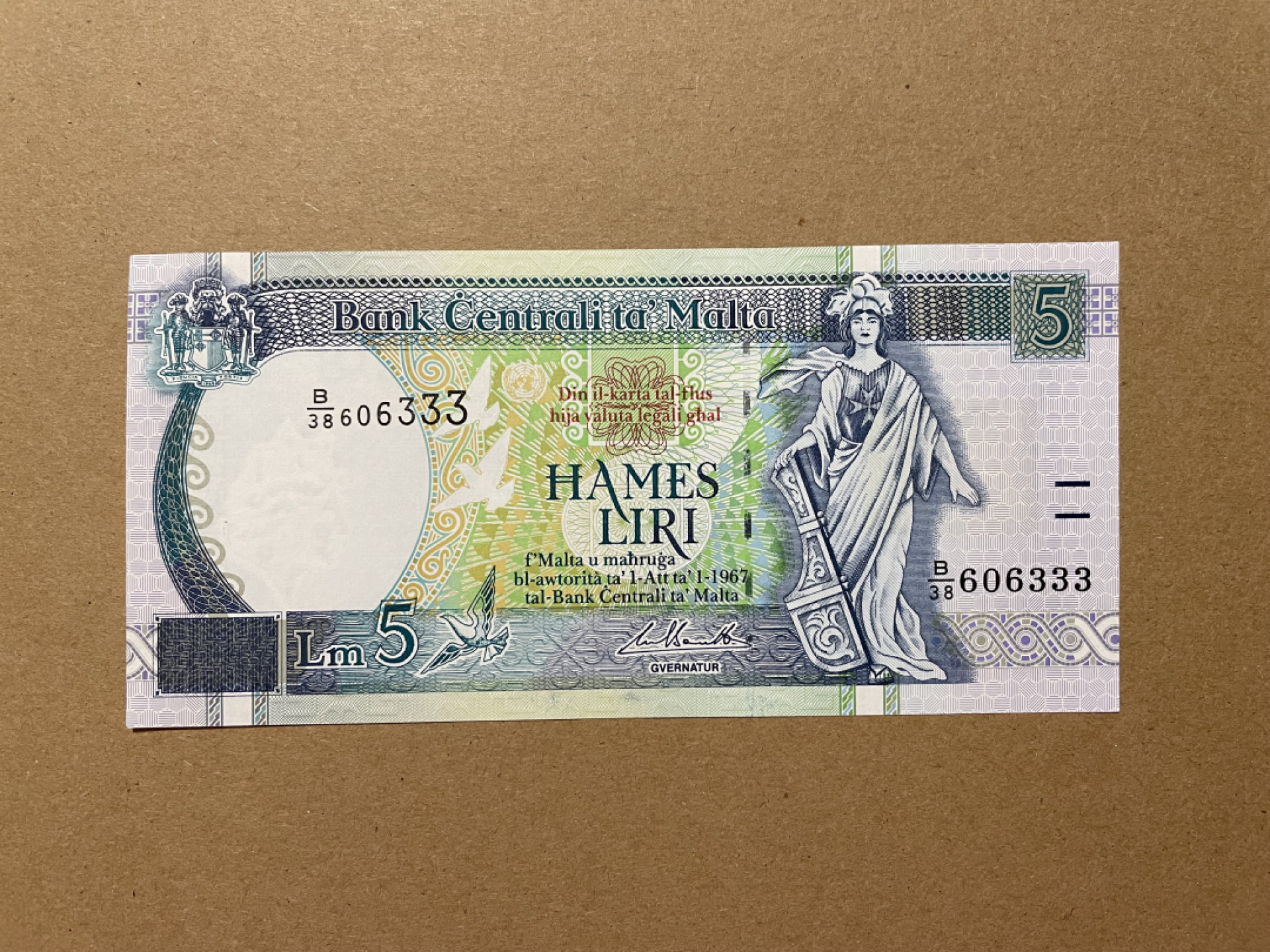 《张总收藏》39期—欧洲精品 马耳他5镑 UNC 豹子号