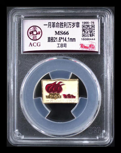 爱藏评级专场 - 爱藏评级一月革命胜利万岁章—工总司，背面写着：工总司、上海计打厂总部，目前此版别爱藏全网只有1枚，孤品冠军分