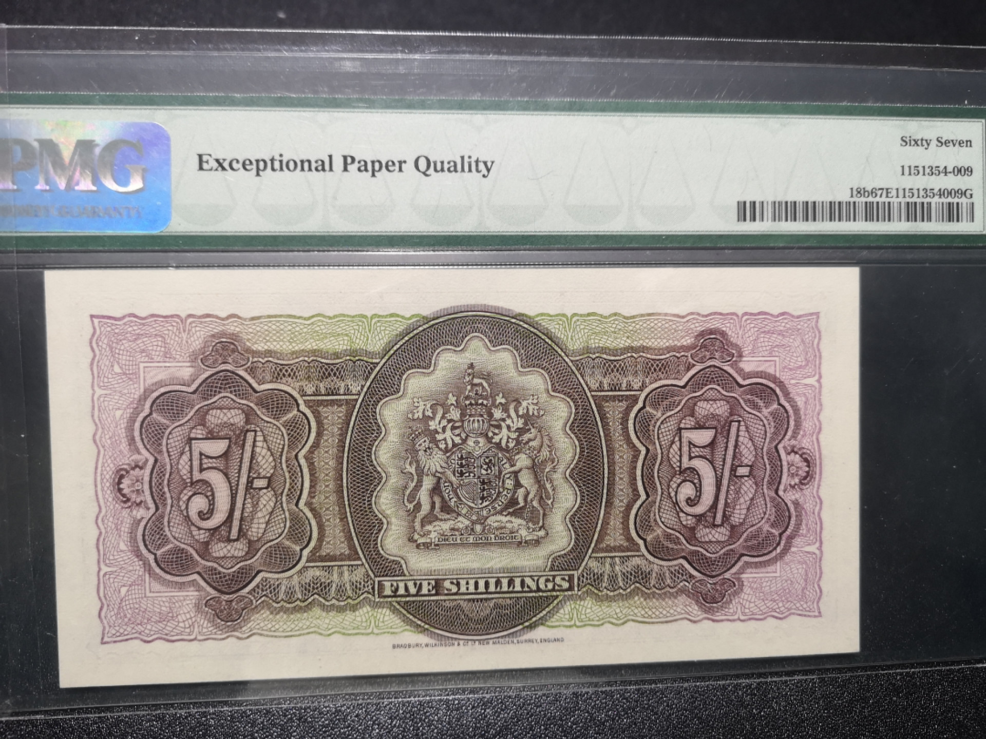 《外钞收藏家》第一百三十八期拍卖（本期91件） 1957年百慕大5先令 女王 PMG67 BWC作品
