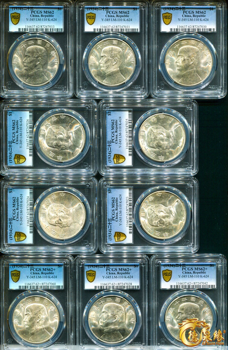 海南德泉缘2021秋季钱币拍卖会 中华民国二十三年孙中山像背帆船壹圆银币一组二十枚  PCGS 详细请调阅实物