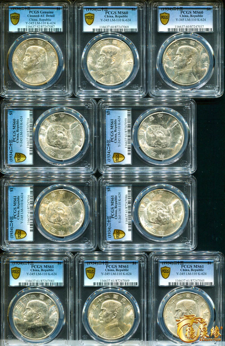 海南德泉缘2021秋季钱币拍卖会 中华民国二十三年孙中山像背帆船壹圆银币一组二十枚 PCGS 详细请调阅实物