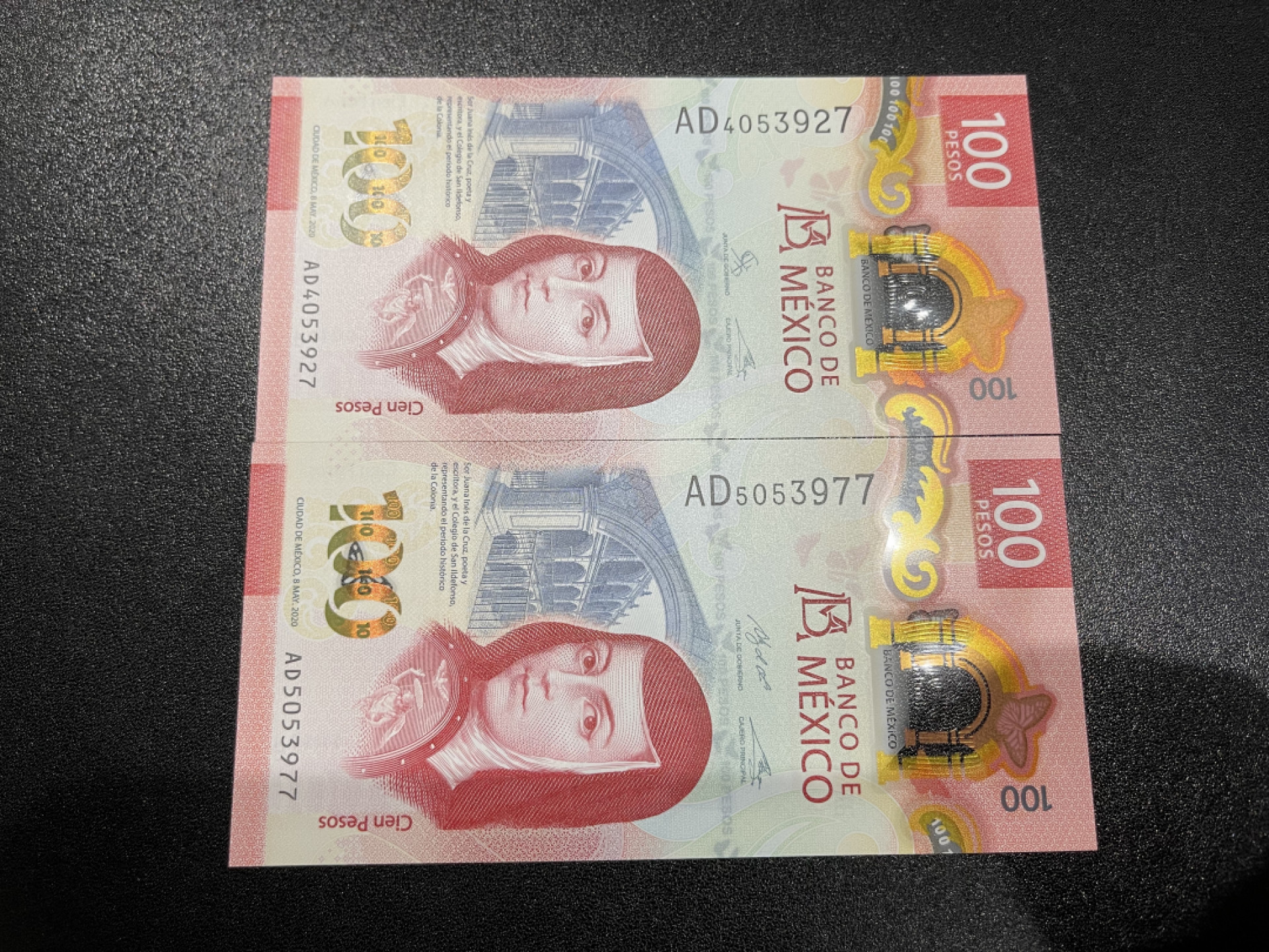 《外钞收藏家》第一百三十八期拍卖（本期91件） 2020年墨西哥100 两张一起  全新UNC