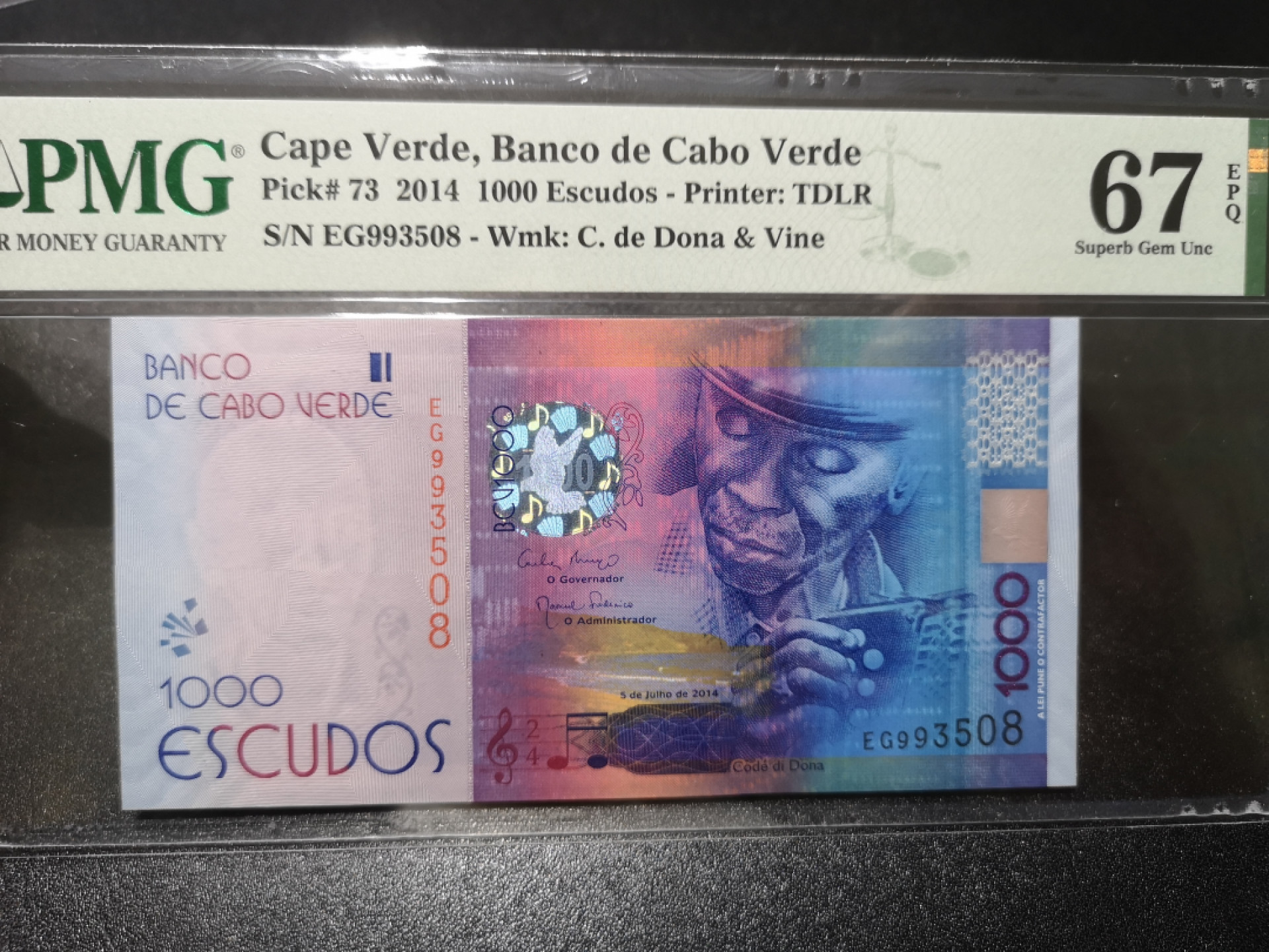 《外钞收藏家》第一百三十八期拍卖（本期91件） 2014年佛得角 1000 PMG67 无47 尾8