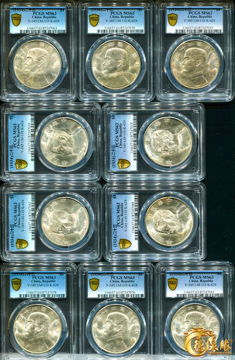 海南德泉缘2021秋季钱币拍卖会 中华民国二十三年孙中山像背帆船壹圆银币一组十九枚 PCGS 详细请调阅实物
