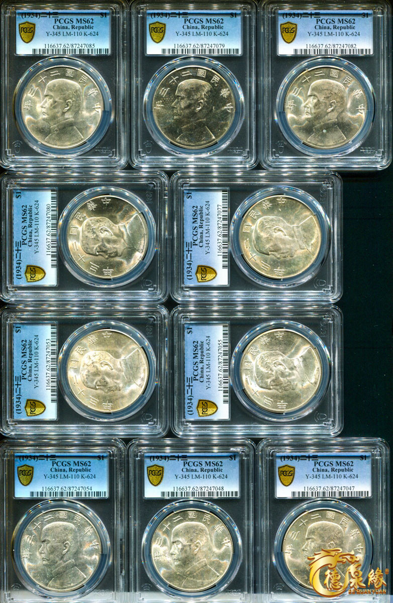 海南德泉缘2021秋季钱币拍卖会 中华民国二十三年孙中山像背帆船壹圆银币一组二十枚  PCGS 详细请调阅实物
