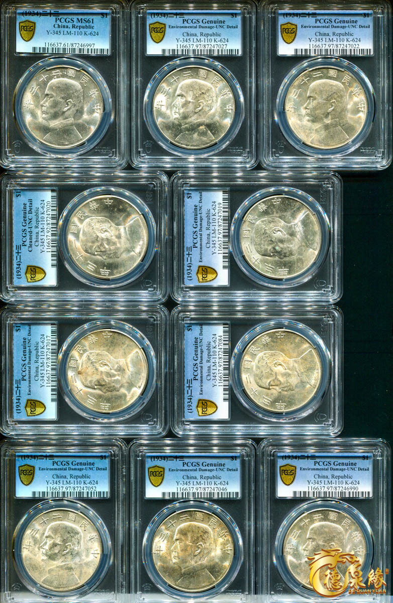 海南德泉缘2021秋季钱币拍卖会 中华民国二十三年孙中山像背帆船壹圆银币一组二十枚 PCGS 详细请调阅实物
