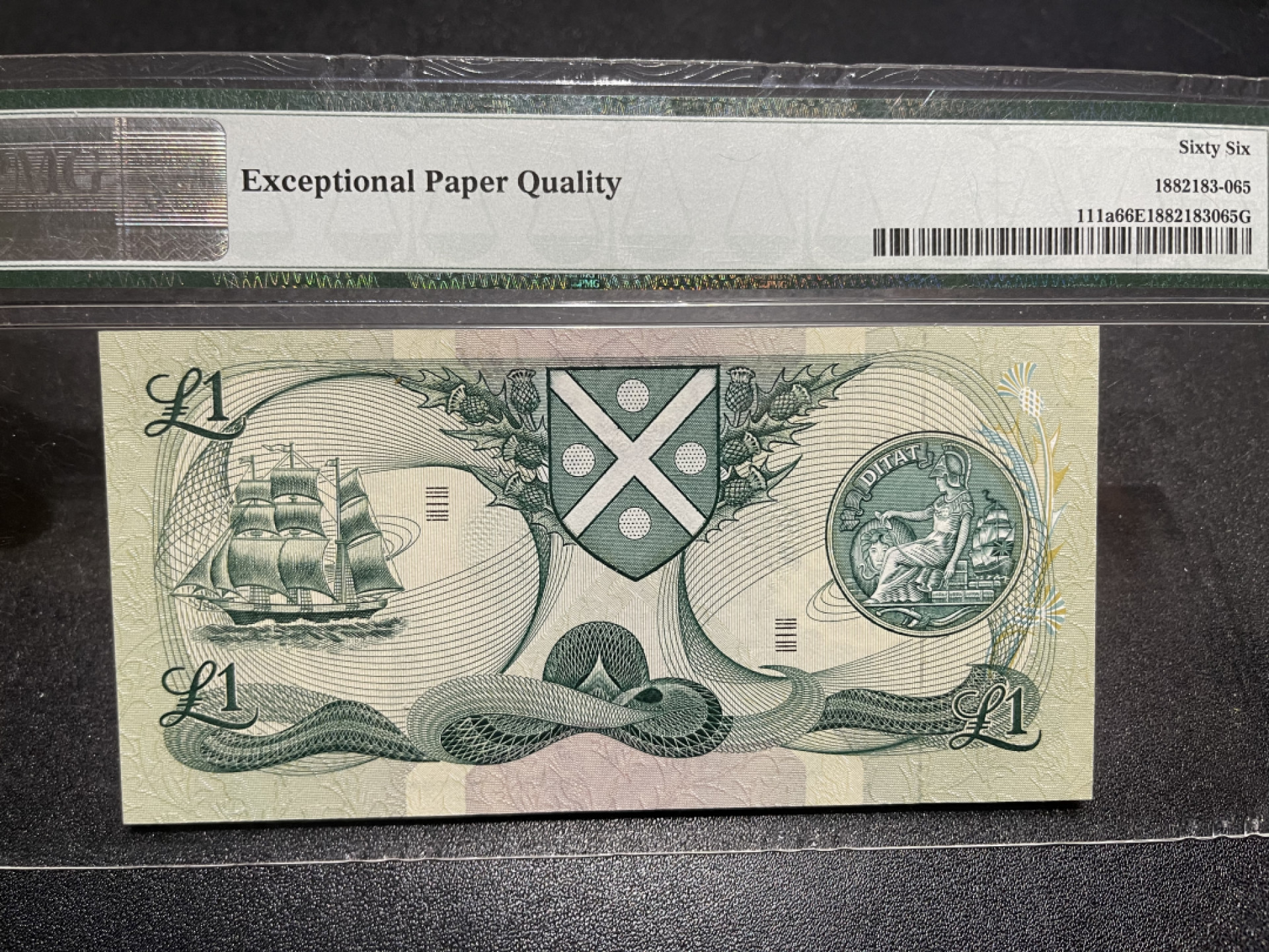 《外钞收藏家》第一百三十八期拍卖（本期91件） 1970-71年苏格兰1镑 PMG66 无47靓号