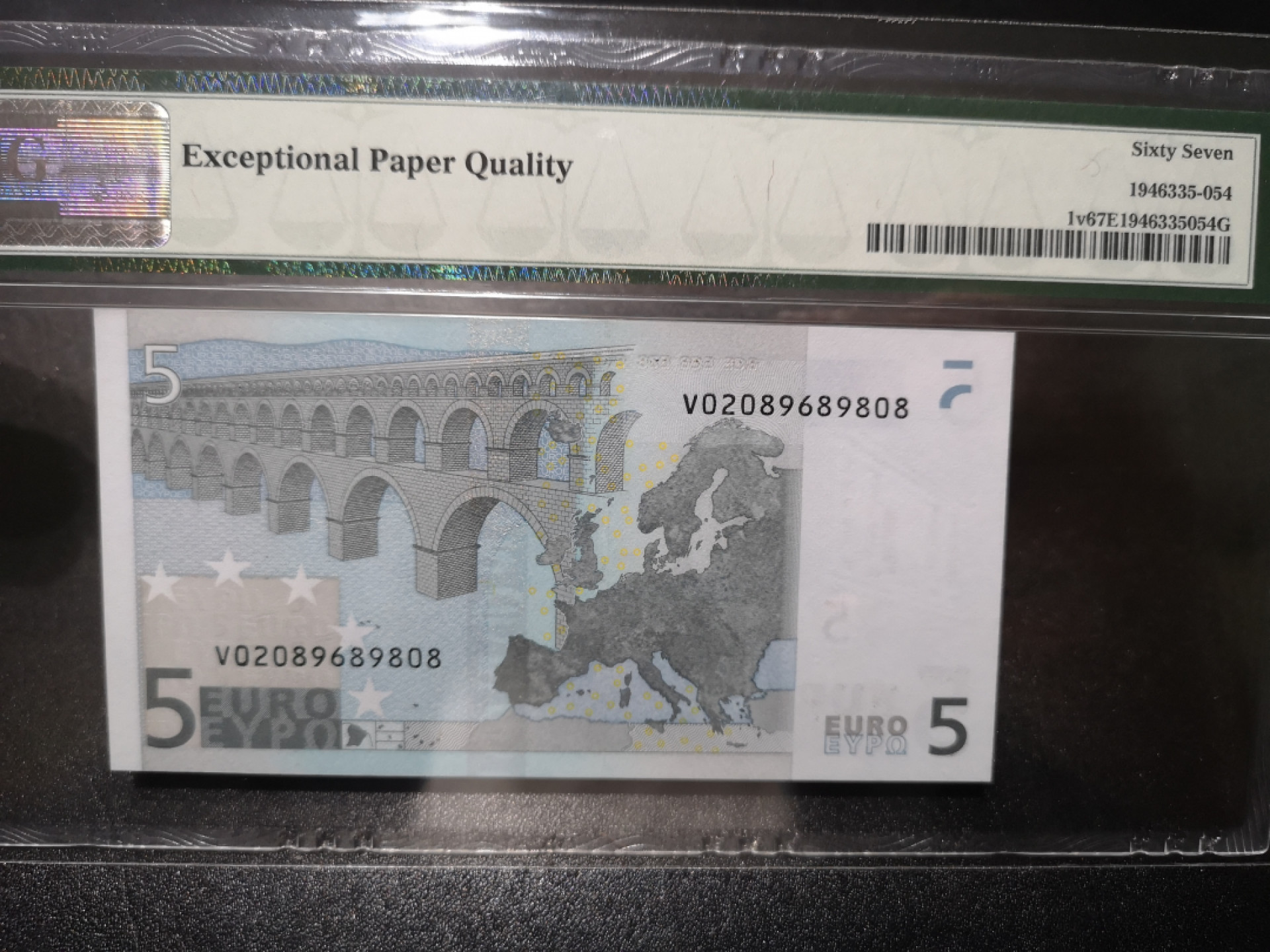 《外钞收藏家》第一百三十八期拍卖（本期91件） 一签5欧元 西班牙版 PMG67 无47尾8