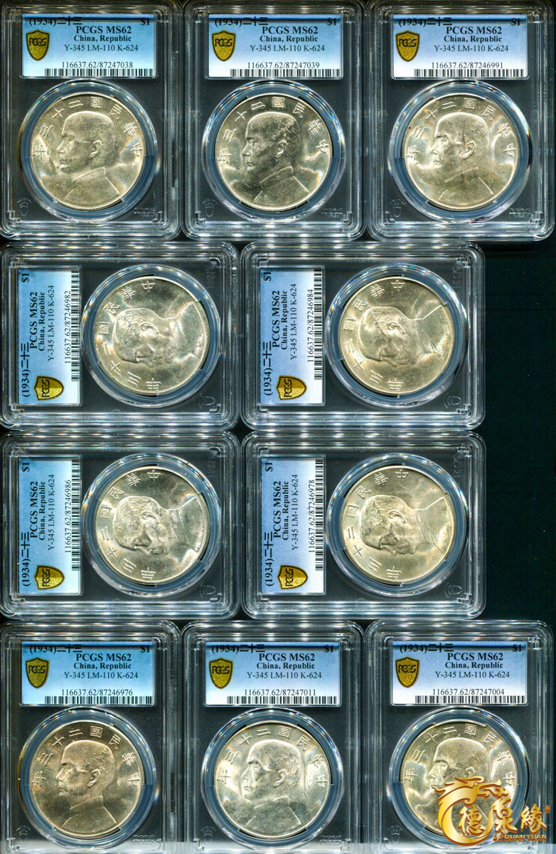 海南德泉缘2021秋季钱币拍卖会 中华民国二十三年孙中山像背帆船壹圆银币一组二十枚  PCGS 详细请调阅实物