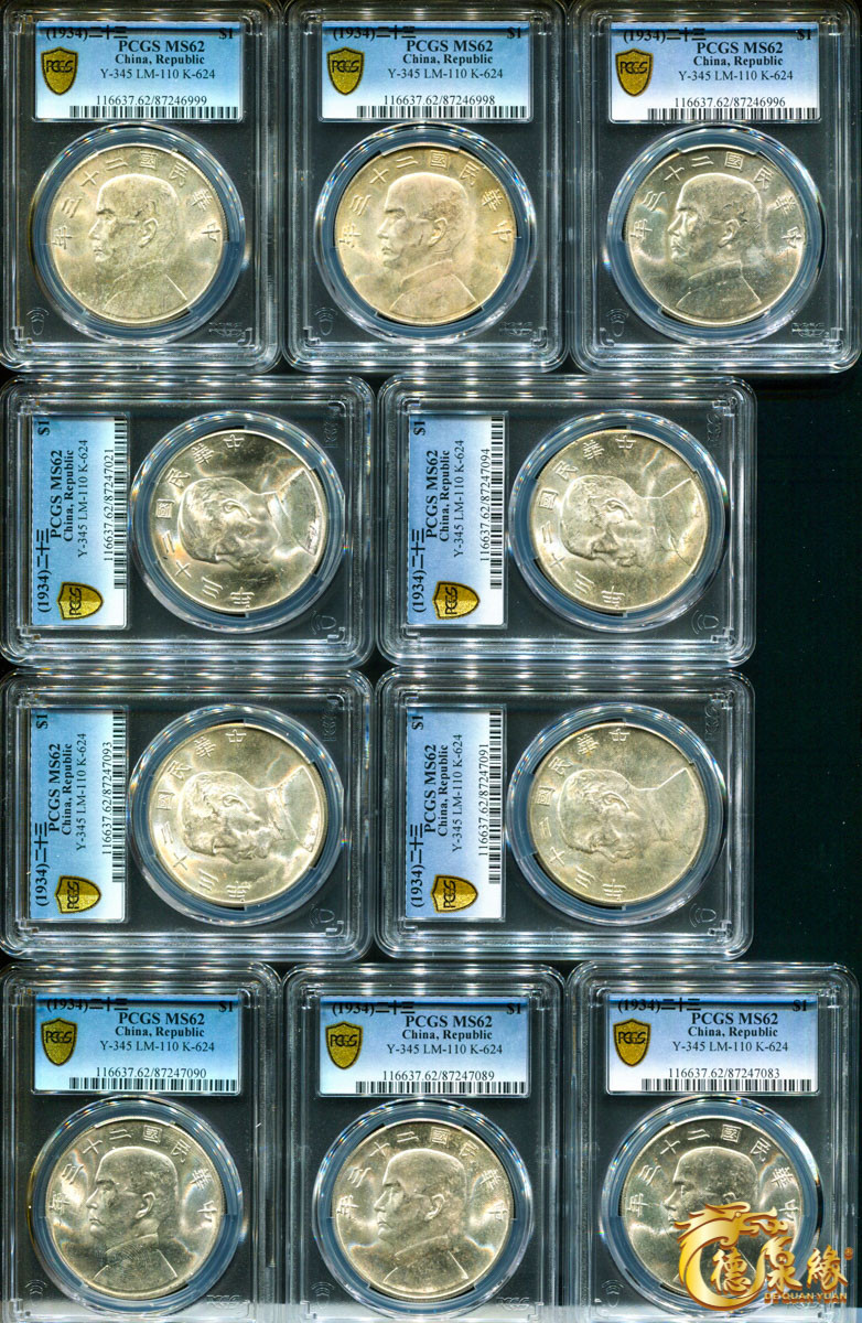 海南德泉缘2021秋季钱币拍卖会 中华民国二十三年孙中山像背帆船壹圆银币一组二十枚  PCGS 详细请调阅实物