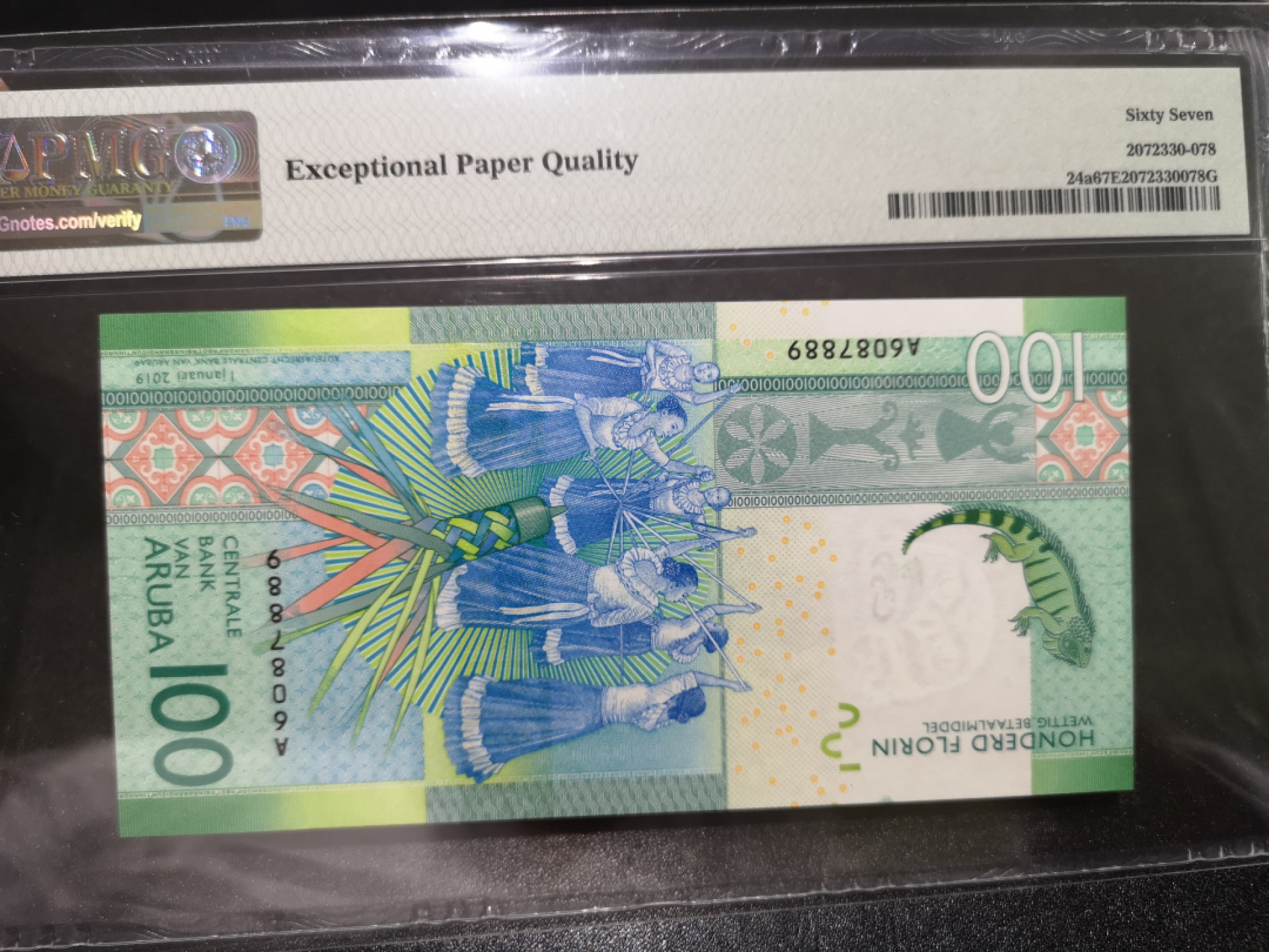 《外钞收藏家》第一百三十八期拍卖（本期91件） 2019年阿鲁巴100 PMG67 A冠 