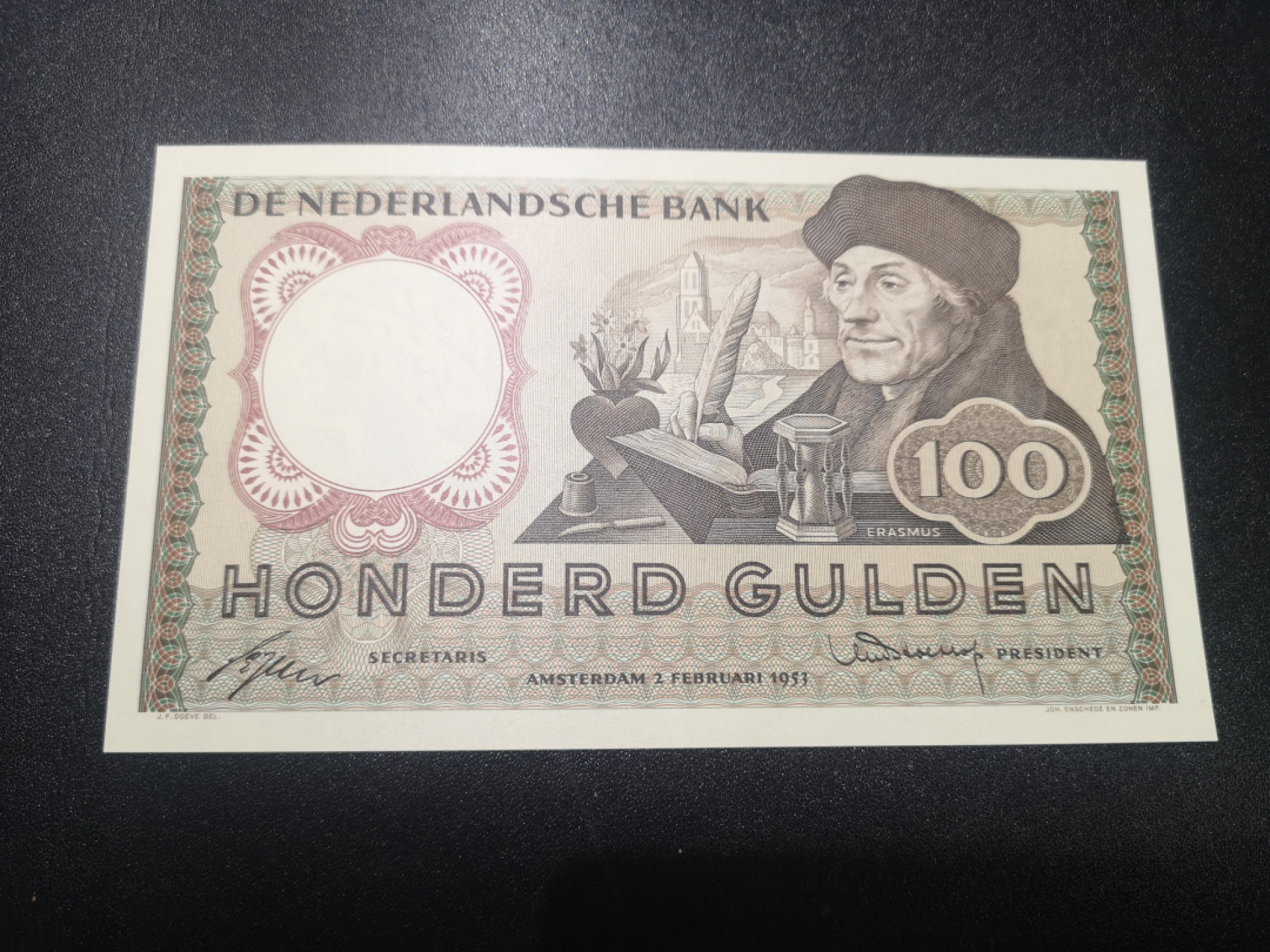 《外钞收藏家》第一百三十八期拍卖（本期91件） 1953年荷兰 100盾 全新UNC