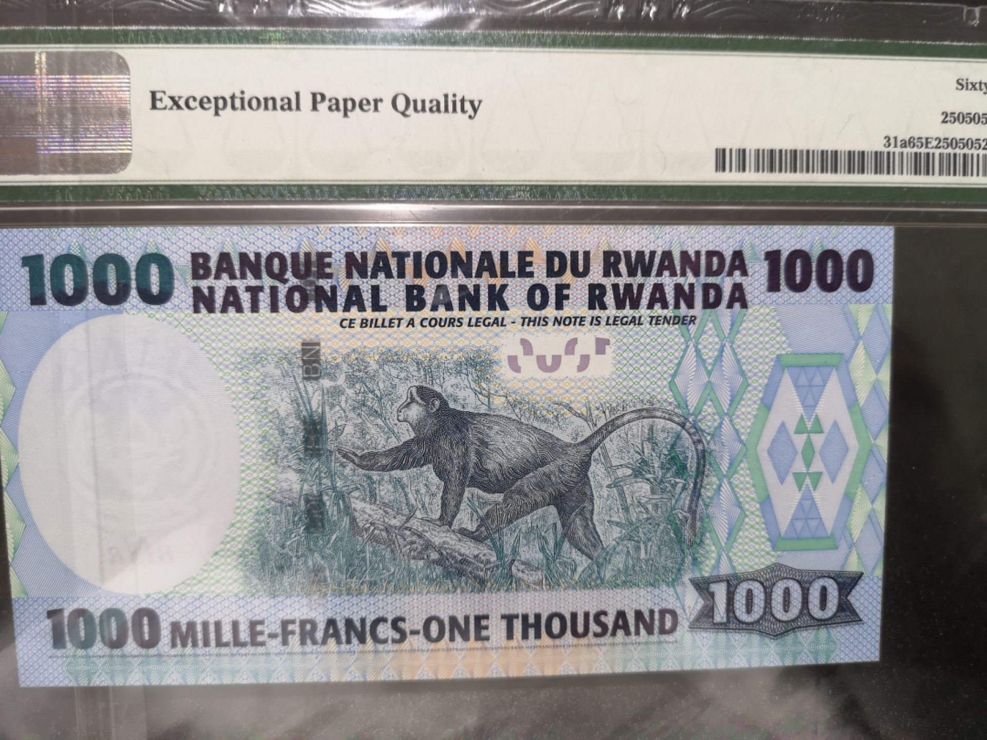 《外钞收藏家》第一百三十九期拍卖（本期84件） 2004年卢旺达1000法郎 PMG65 AA冠