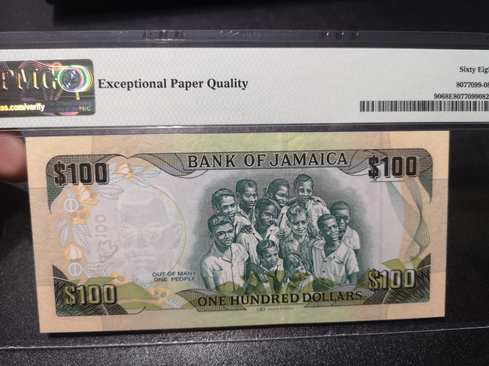 《外钞收藏家》第一百三十九期拍卖（本期84件） 2012年牙买加100刀 PMG68 纪念钞 222豹子号