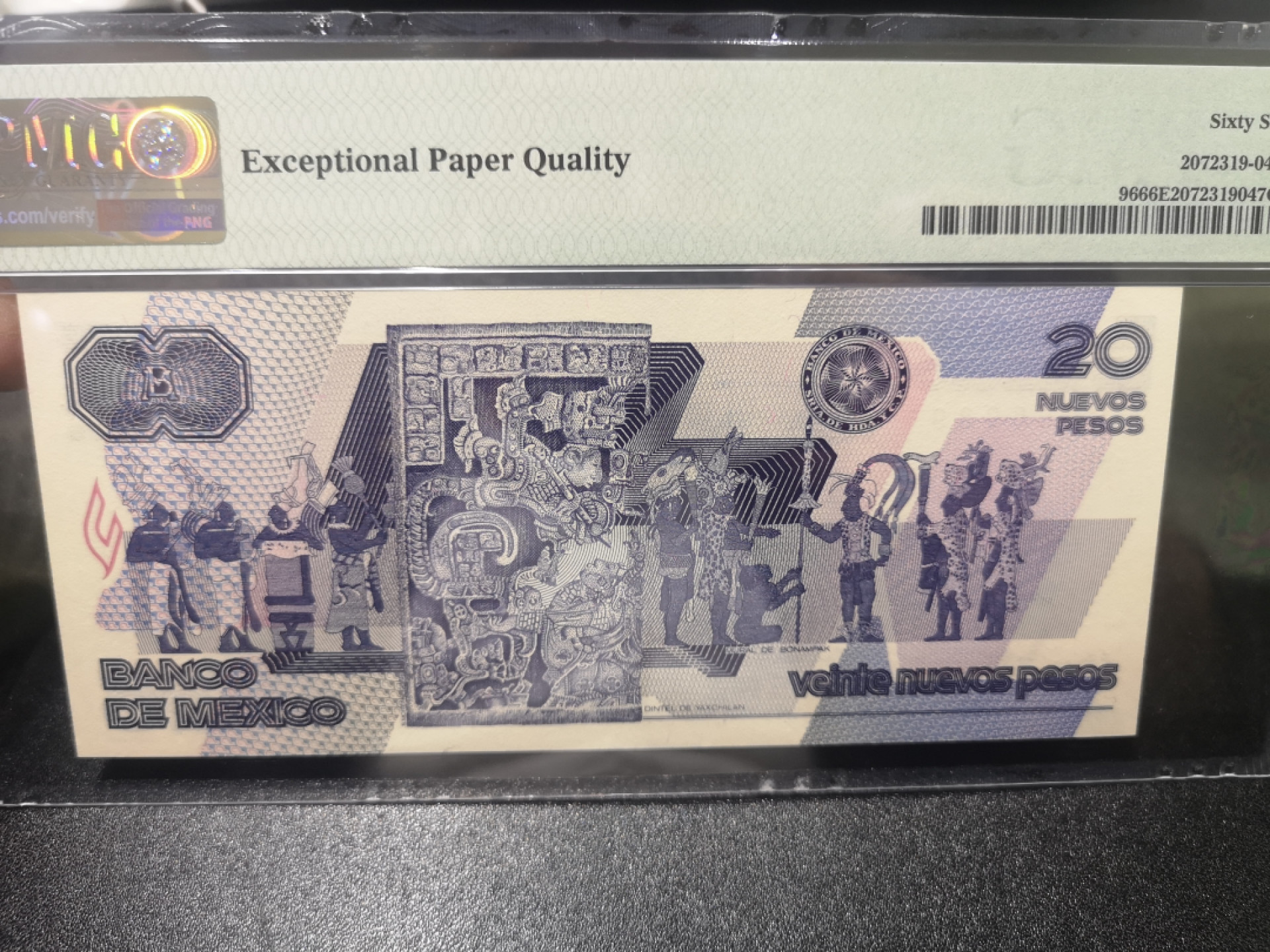 《外钞收藏家》第一百三十九期拍卖（本期84件） 1992年墨西哥20比索 PMG66 A冠 千位号5989