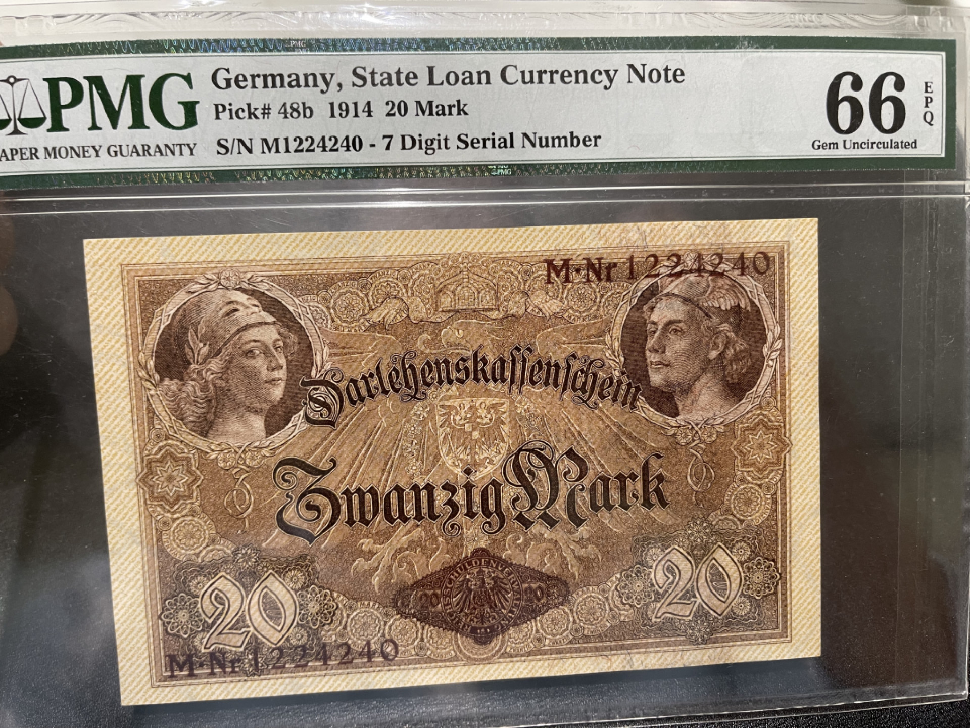 《外钞收藏家》第一百三十九期拍卖（本期84件） 1914年德国20马克 PMG66