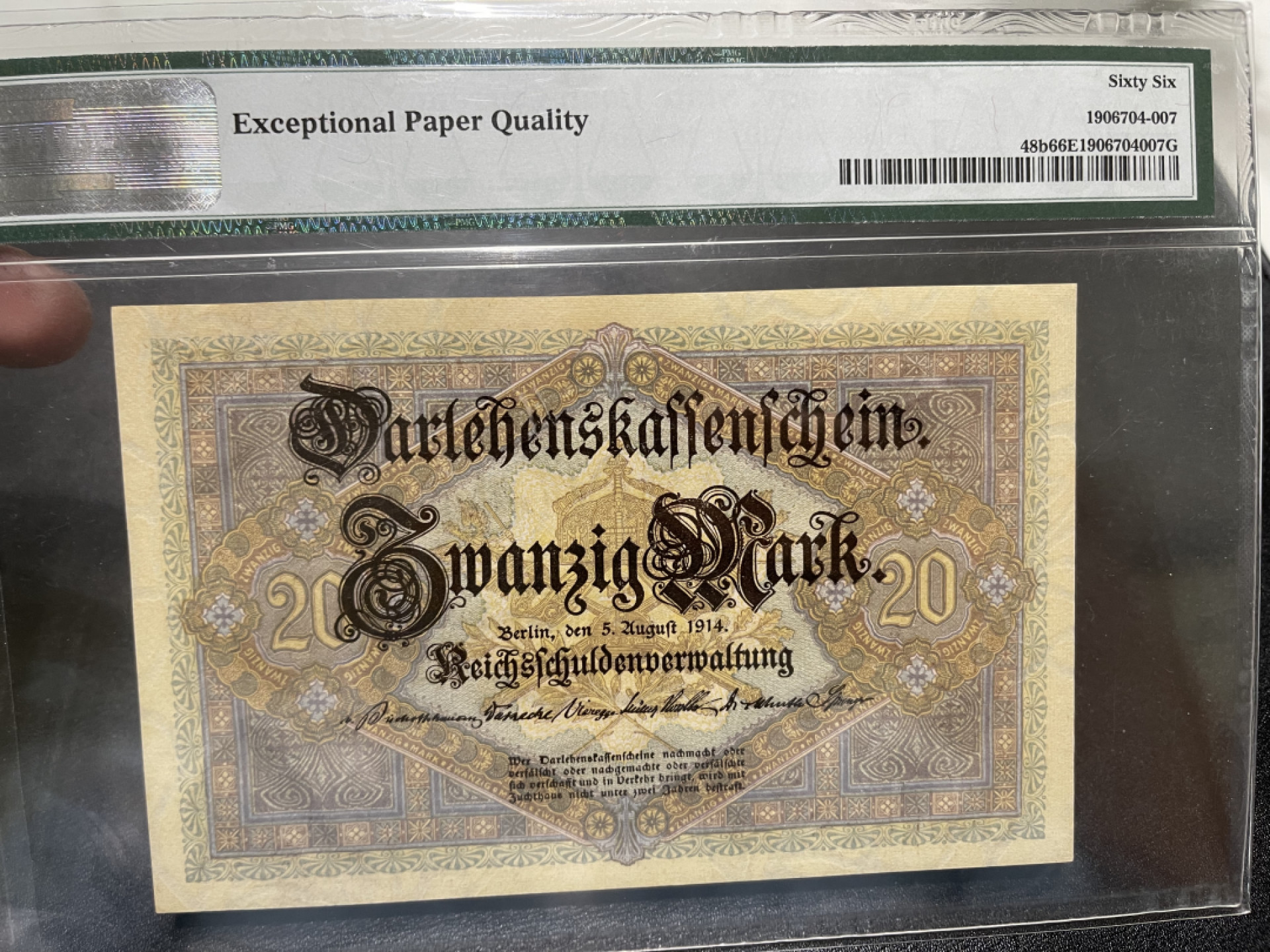 《外钞收藏家》第一百三十九期拍卖（本期84件） 1914年德国20马克 PMG66