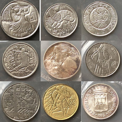 蒂克钱币-0起自动拍-币章拍卖第15期 - 圣马力诺共和国1973年 套币带500里拉银币（银币紫色包浆）