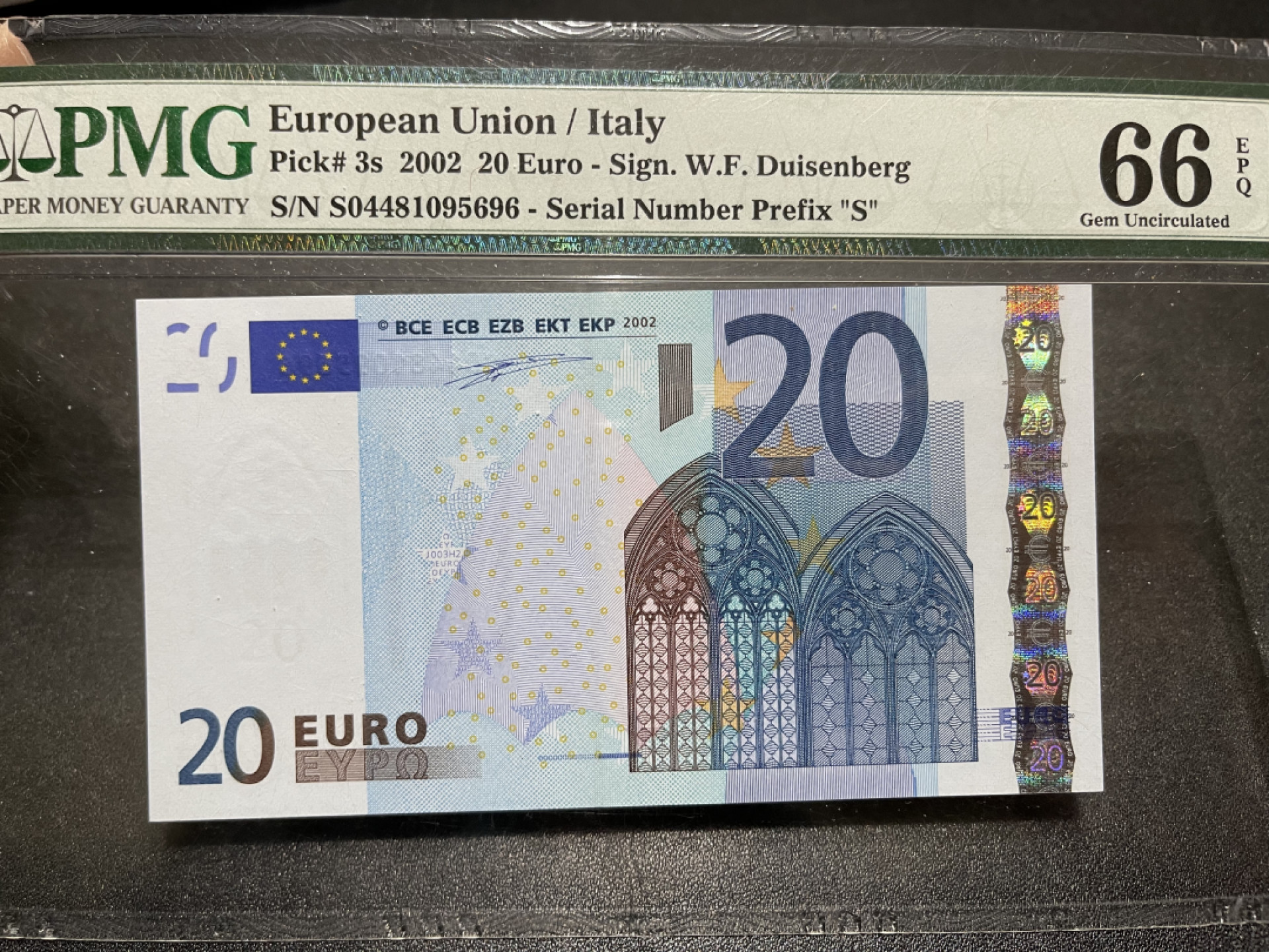 《外钞收藏家》第一百三十九期拍卖（本期84件） 一签20欧 意大利版 PMG66