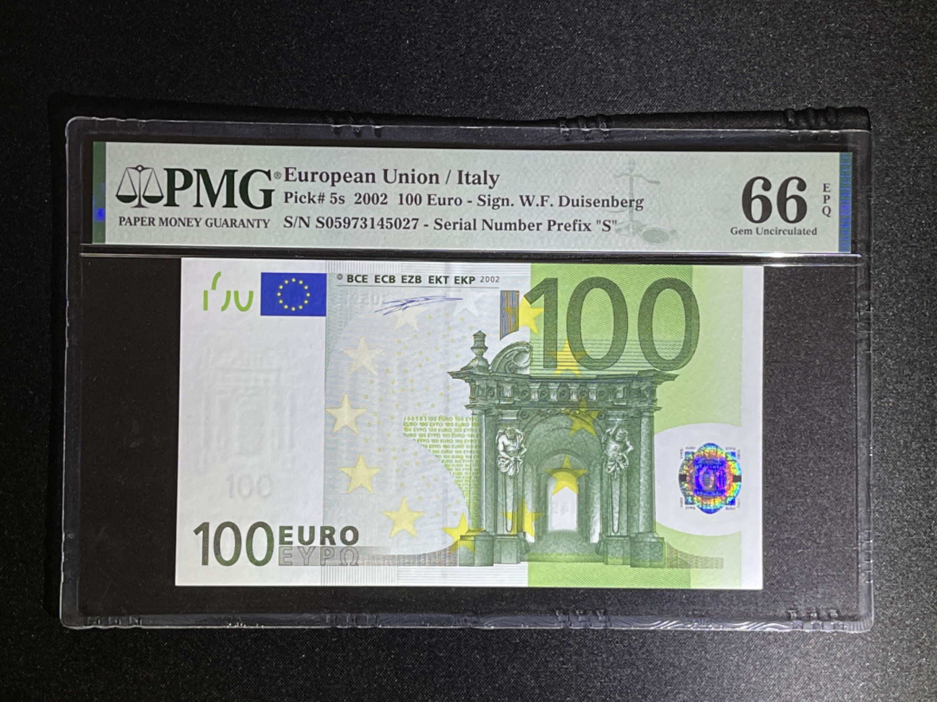 《张总收藏》40期—世界美钞 欧元100欧 PMG66E 一签意大利