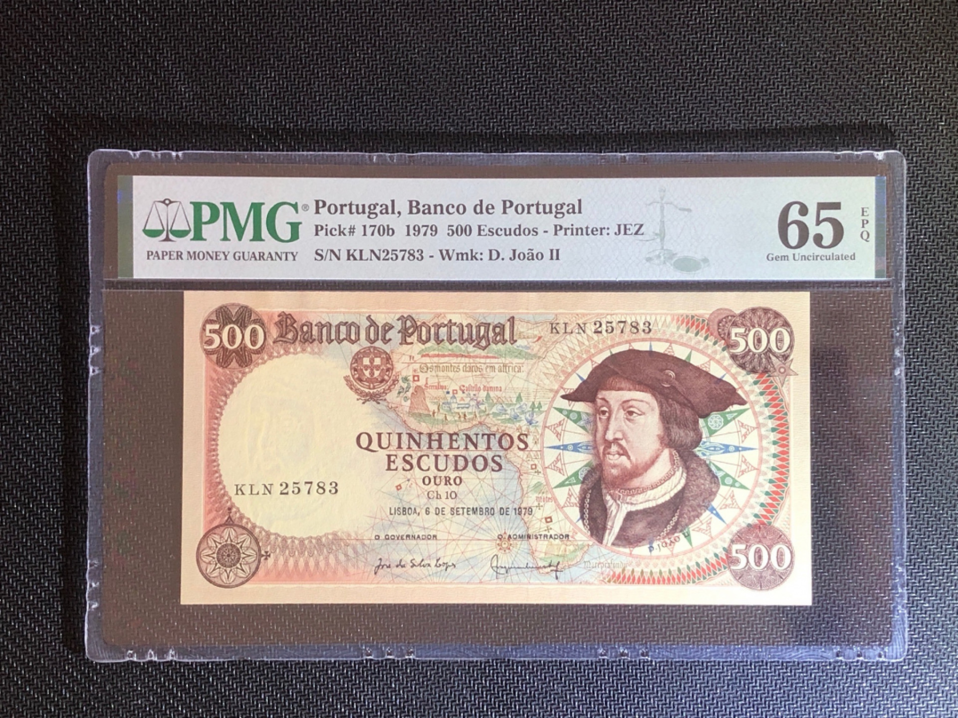 《张总收藏》40期—世界美钞 葡萄牙500埃斯库多 PMG65E 1979年版本 国王若昂二世