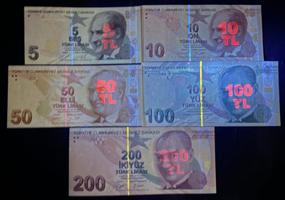 小福收藏团购第53期   土耳其2009年第9版  5  10  50  100 200里拉   亚洲精美纸币