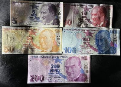 小福收藏团购第53期   土耳其2009年第9版  5  10  50  100 200里拉   亚洲精美纸币