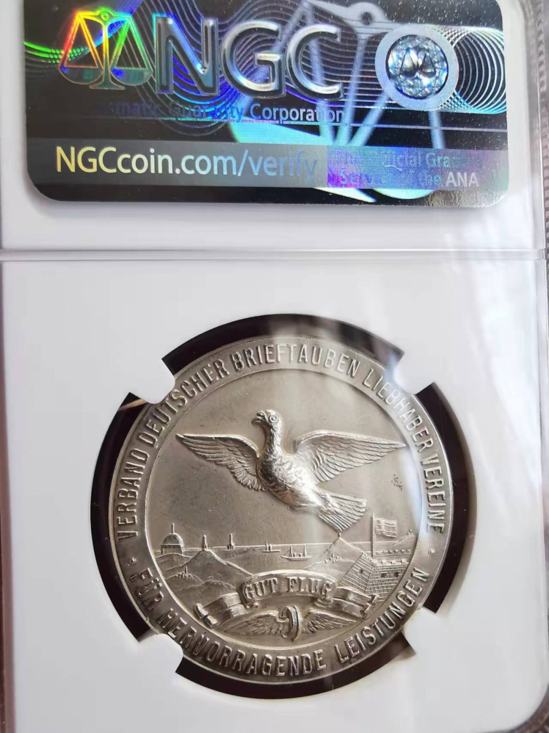 凡希社世界钱币微拍第一百七十五期 1918德国信鸽协会纪念银章NGC-UNCD