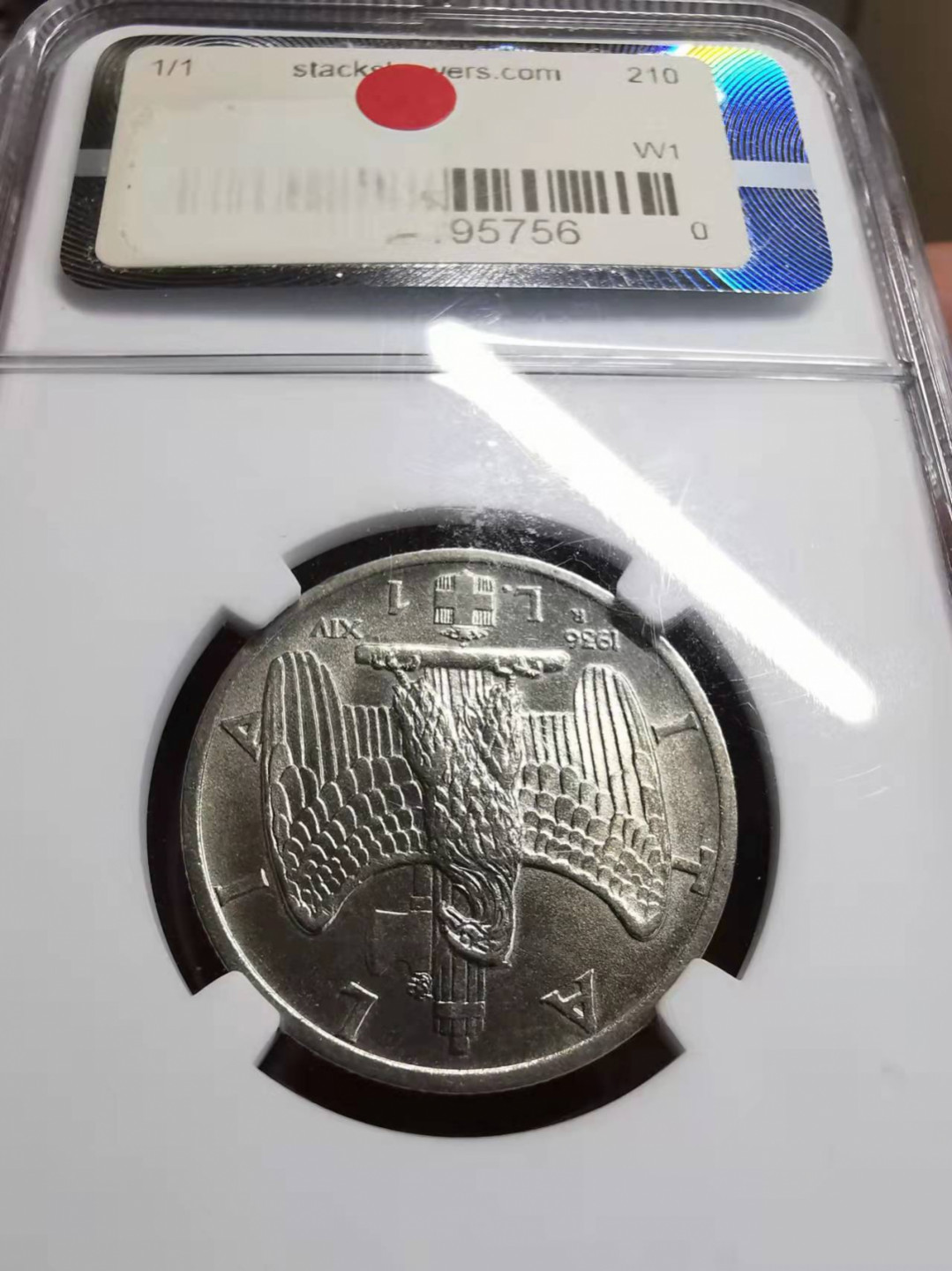 凡希社世界钱币微拍第一百七十五期 1936意大利法西斯版里拉NGC-MS63纯镍造