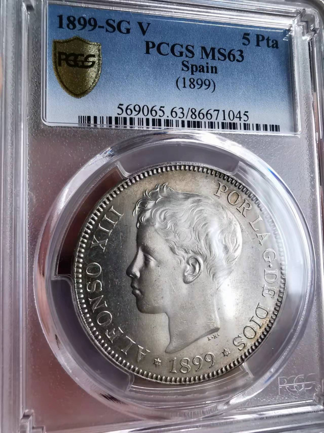 凡希社世界钱币微拍第一百七十五期 1899西班牙阿方索十三世5P大银PCGS-MS63