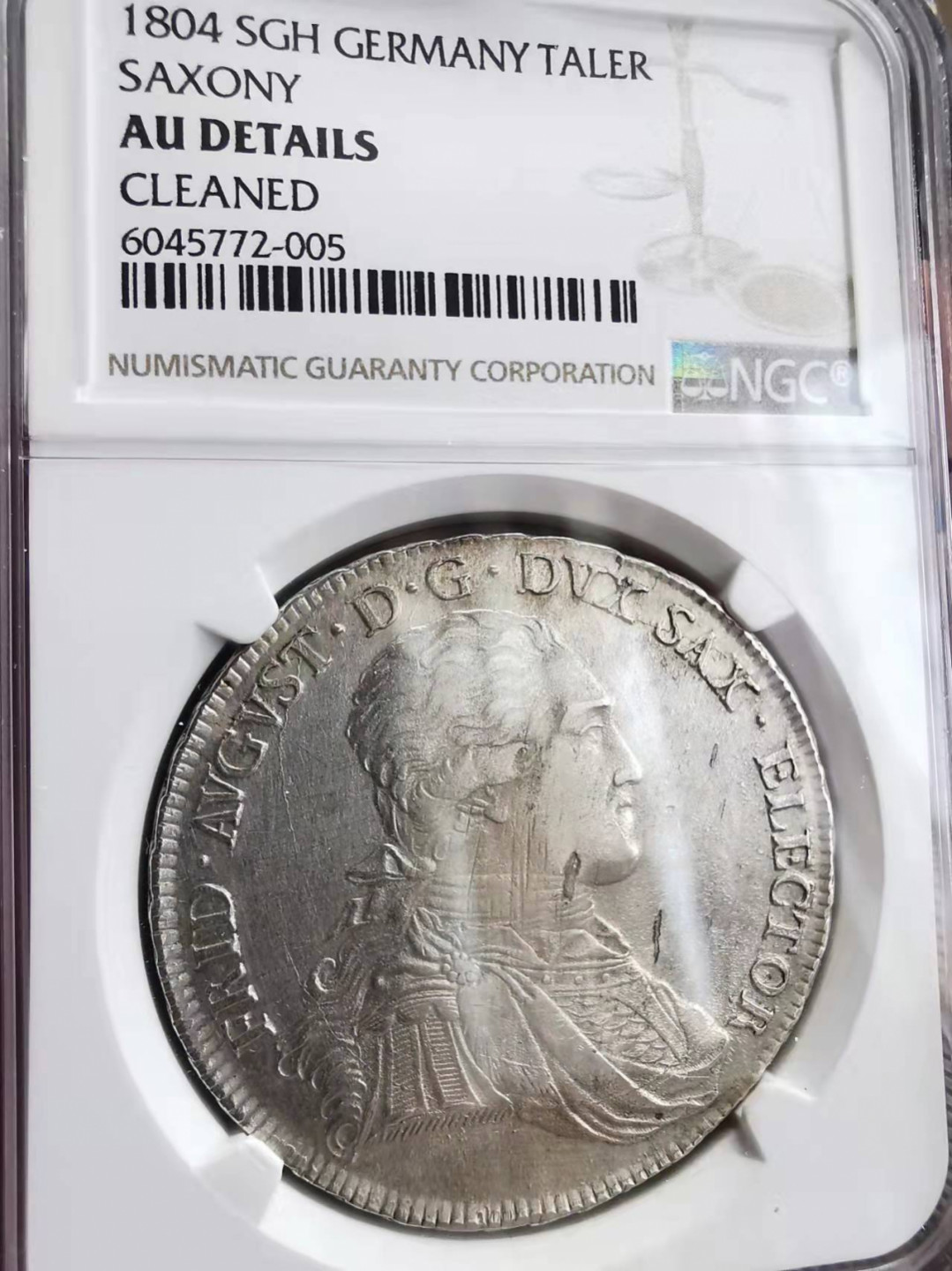 凡希社世界钱币微拍第一百七十五期 1804萨克森奥古斯特大型泰勒NGC-AUD
