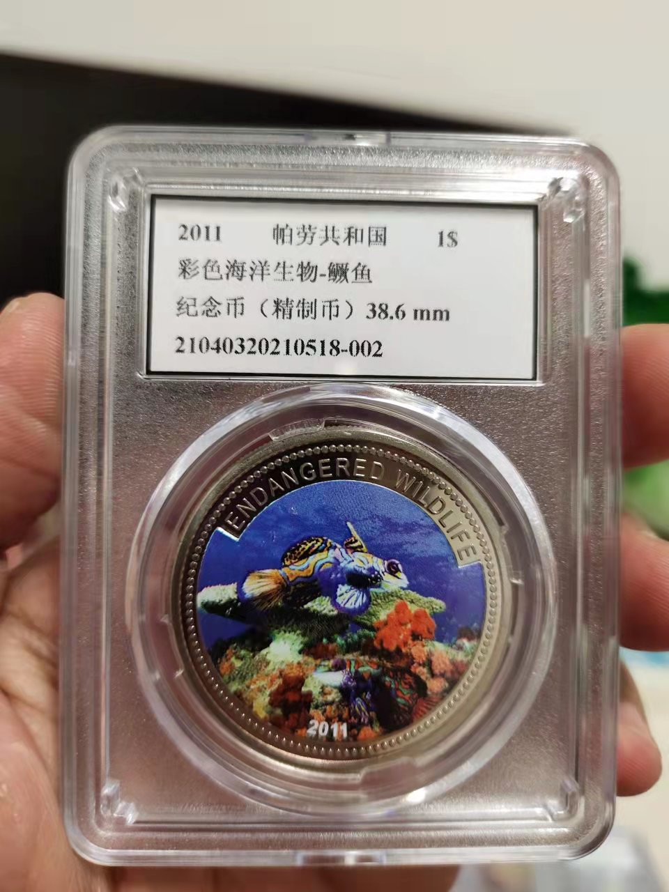 古币、纪念币、纸币 2011年帕劳彩色海洋生物纪念币-鳜鱼，直径38.6MM，克朗型纪念币