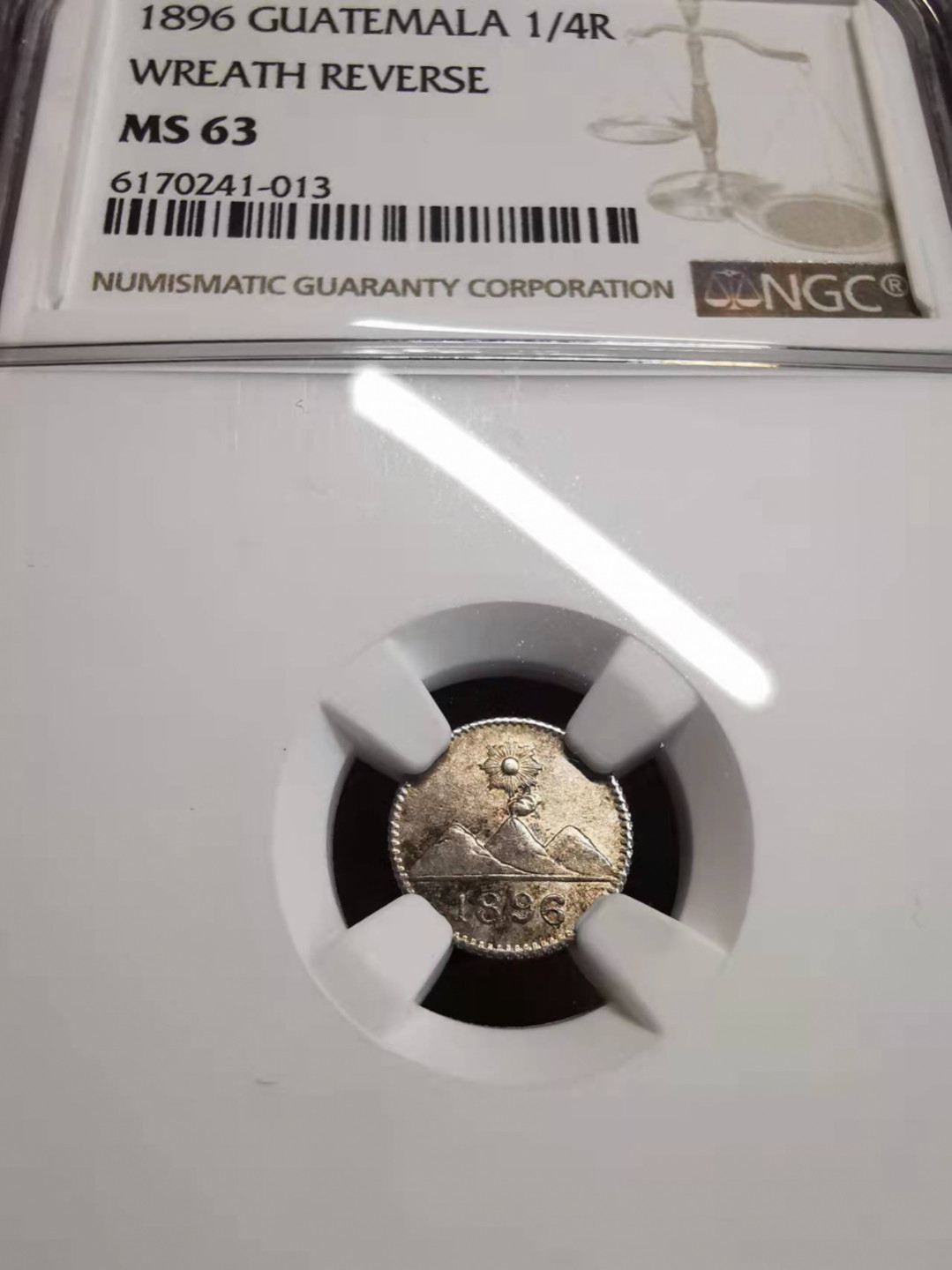 凡希社世界钱币微拍第一百七十五期 1896危地马拉1/4R小银NGC-MS63