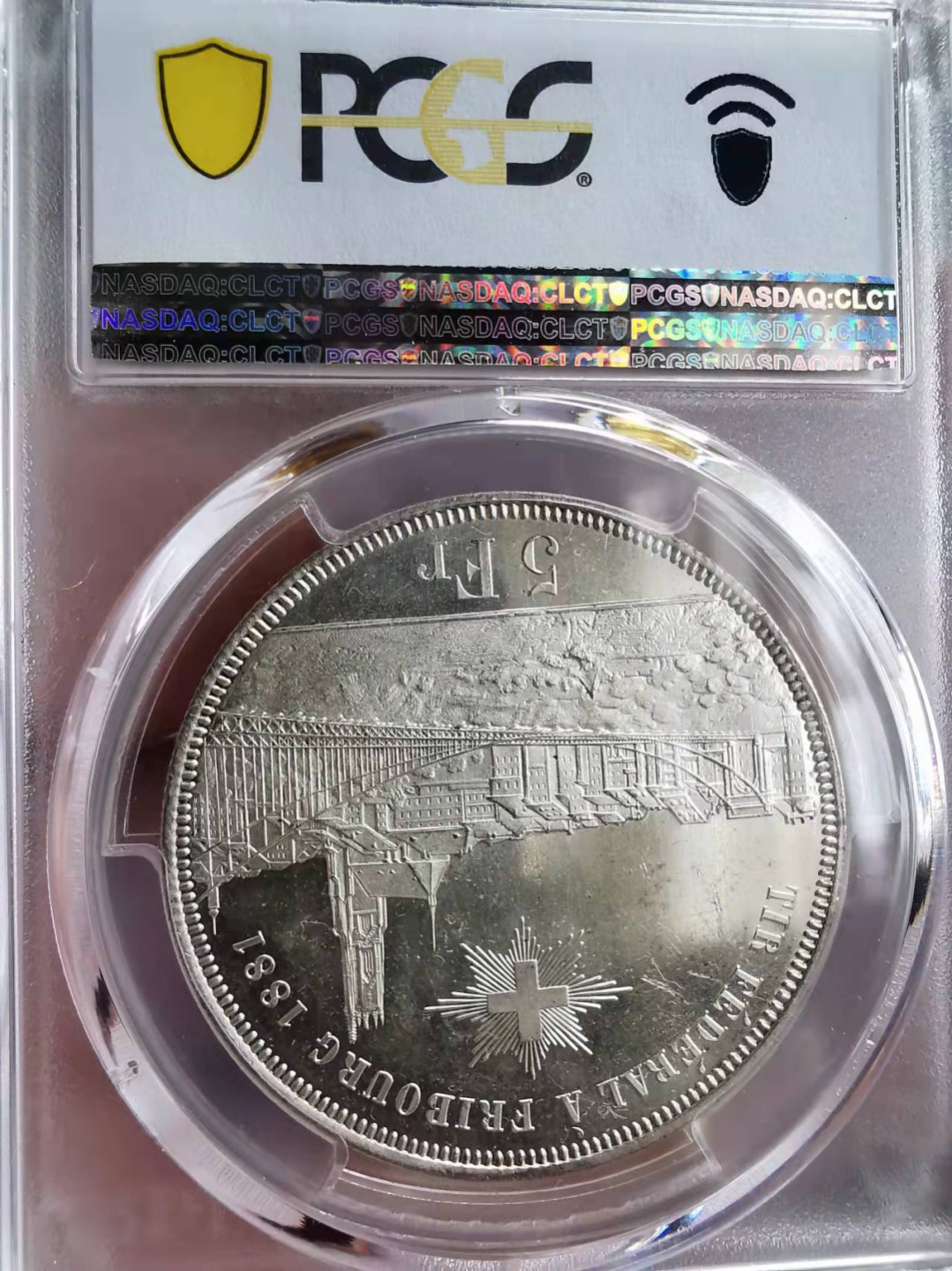 凡希社世界钱币微拍第一百七十五期 1881瑞士弗莱堡城市景观5法郎大银PCGS-MS64高分收藏级！