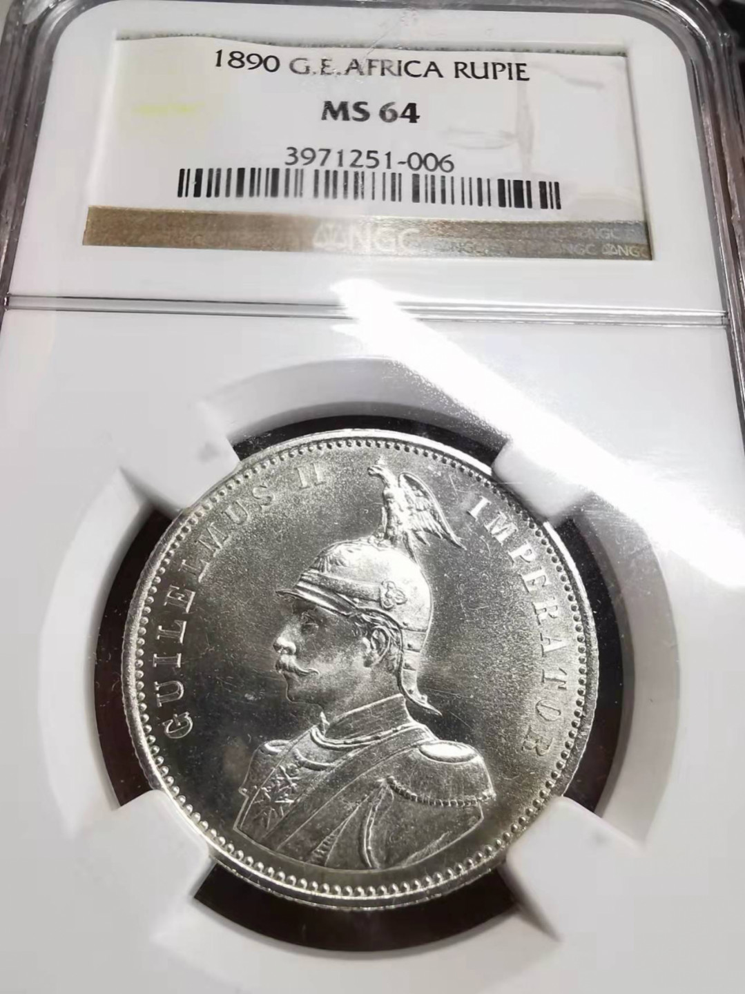 凡希社世界钱币微拍第一百七十五期 1890徳属东非卢比NGC-MS64原色银光！