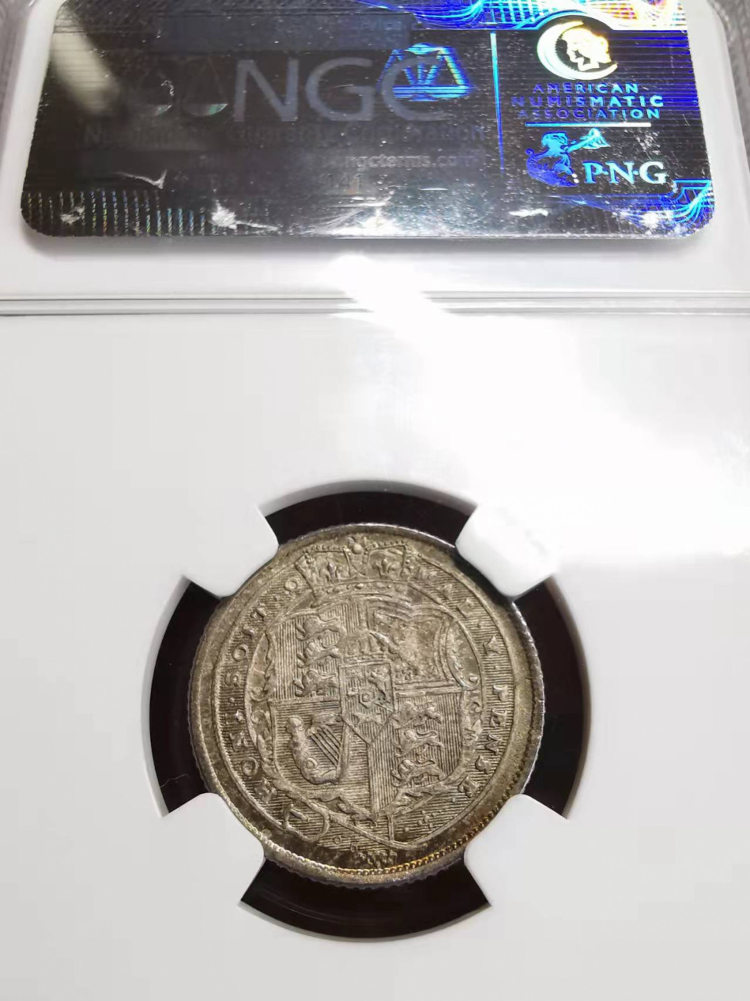 凡希社世界钱币微拍第一百七十五期 1817英国牛头乔三6便士NGC-MS65五彩！