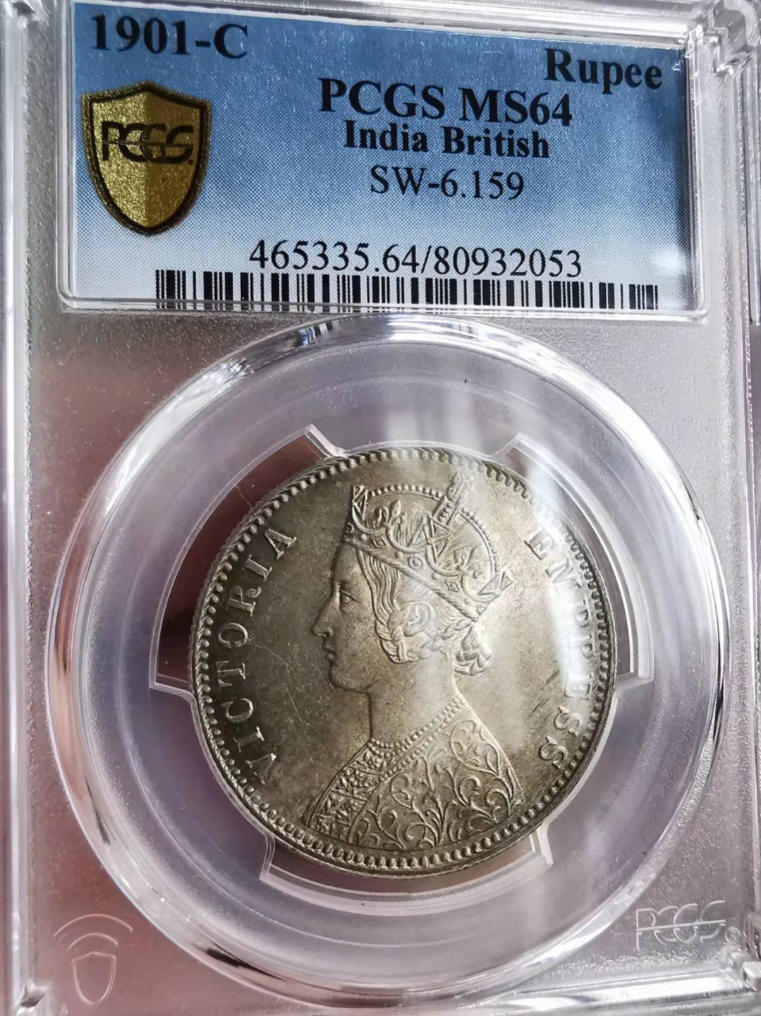 凡希社世界钱币微拍第一百七十五期 1901C英属印度小维卢比PCGS-MS64淡五彩！