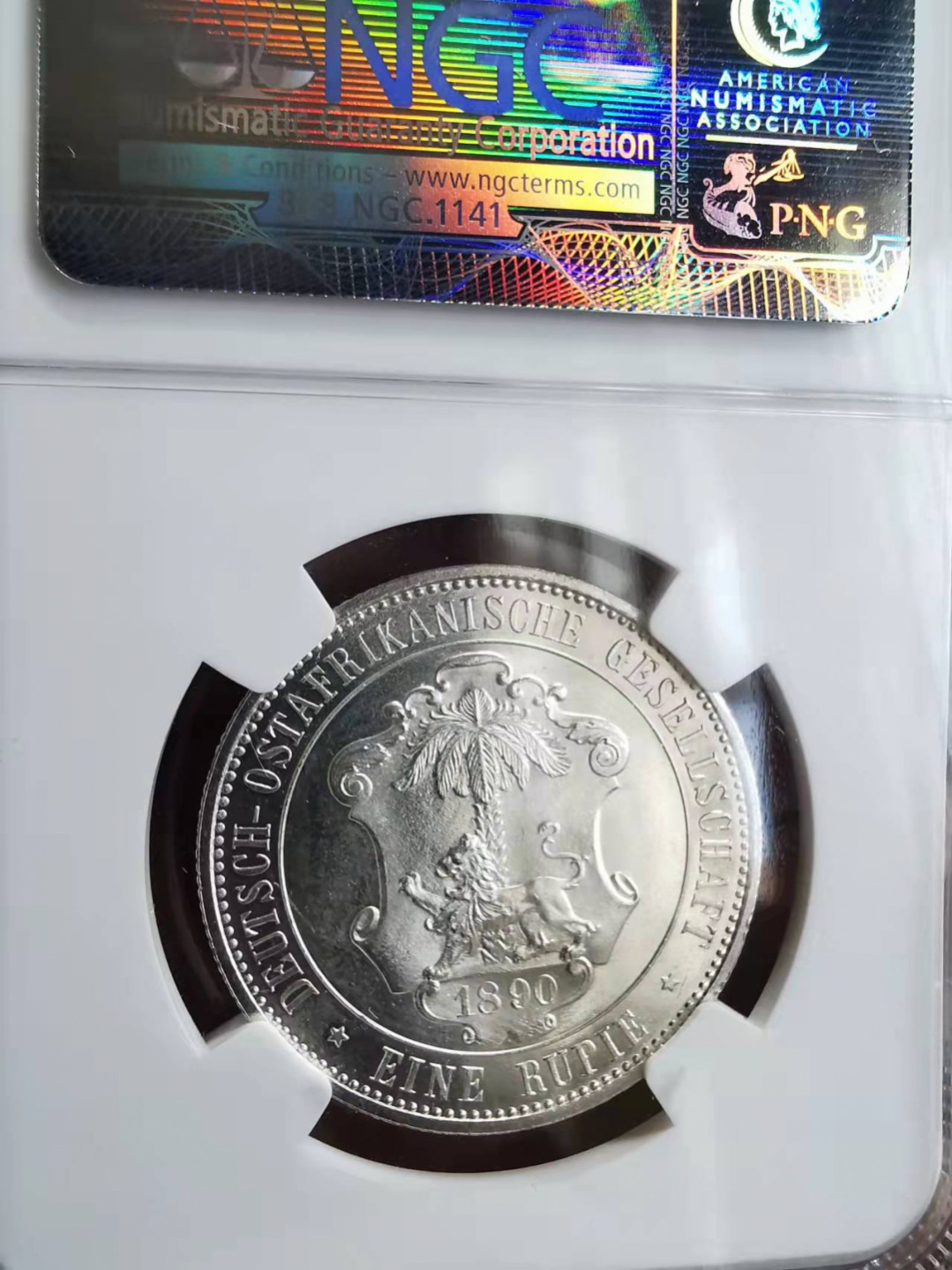 凡希社世界钱币微拍第一百七十五期 1890徳属东非卢比NGC-MS64原色银光！