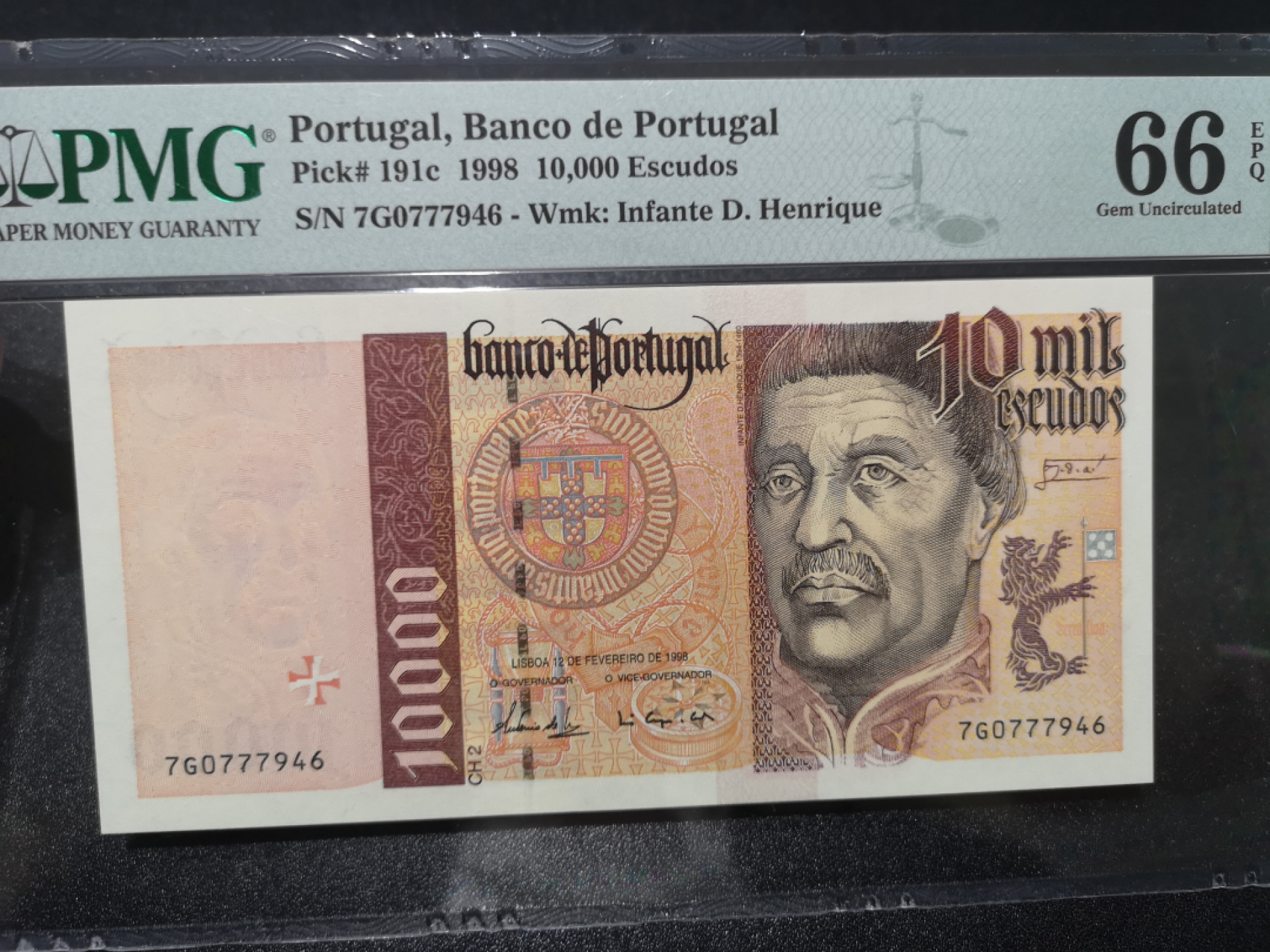 《外钞收藏家》第一百四十一期拍卖（本期81件） 1998年葡萄牙1万 PMG66