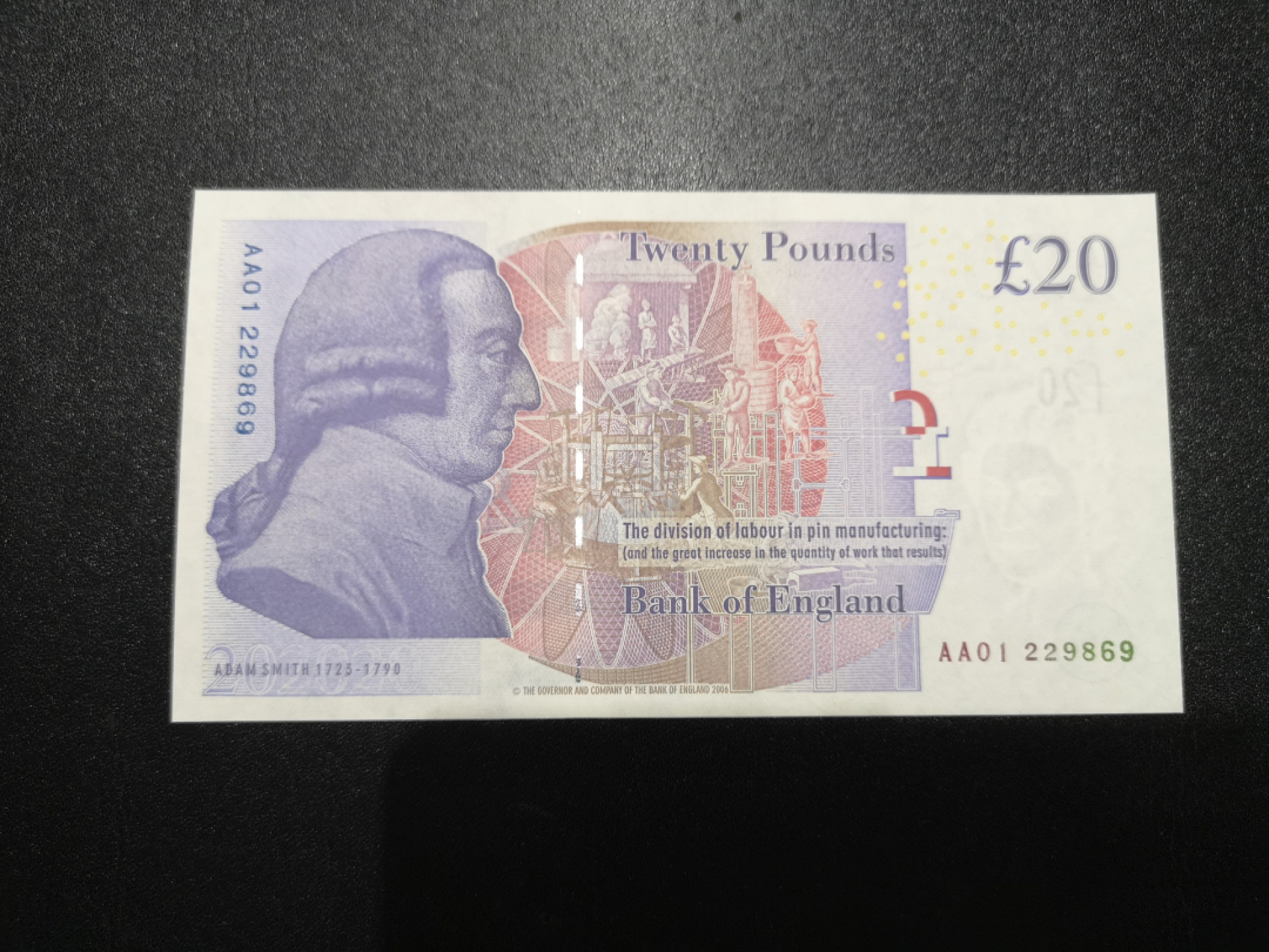 《外钞收藏家》第一百四十一期拍卖（本期81件） 英国F序列20镑 AA01首发冠 全新UNC 无47