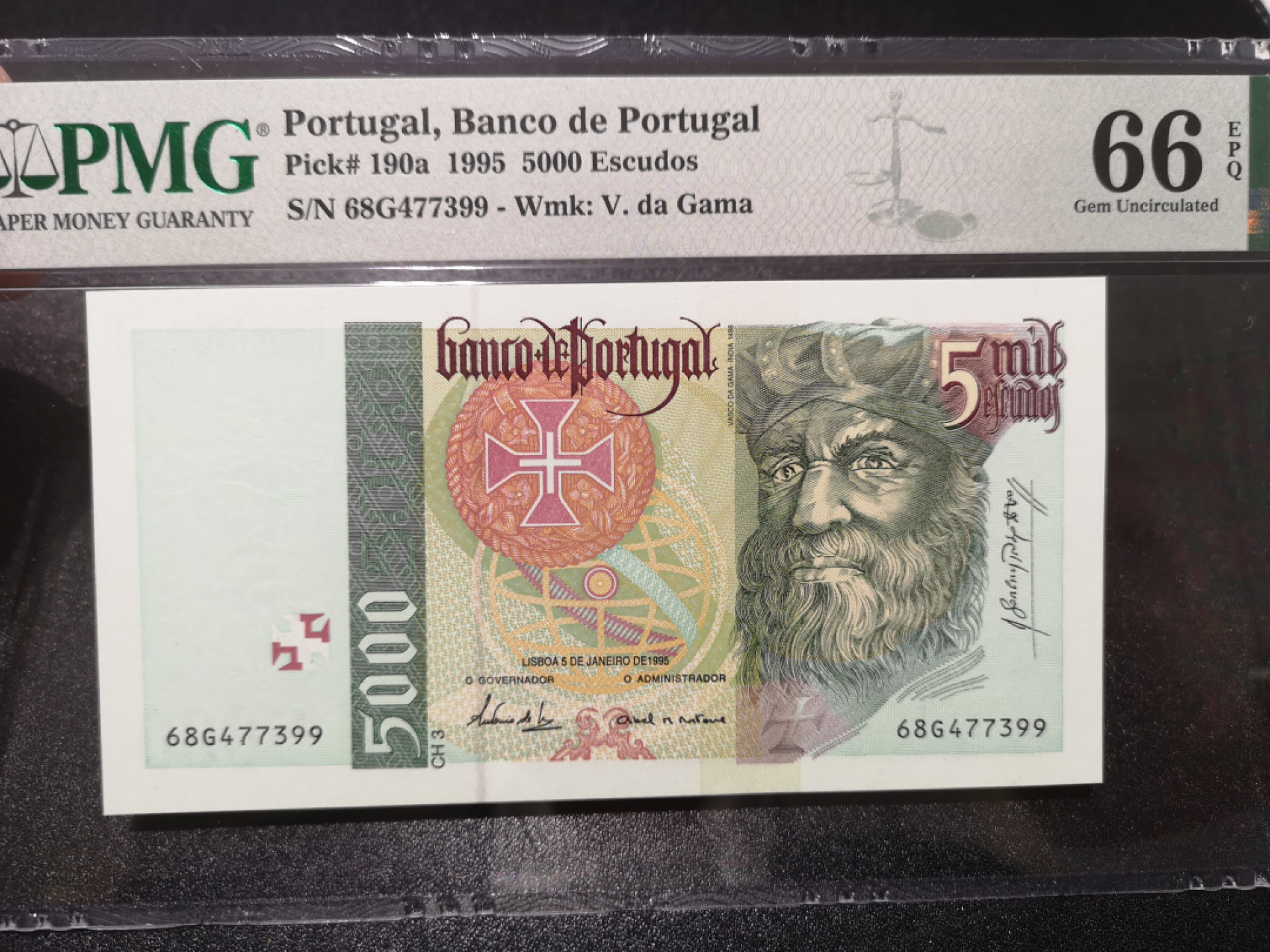 《外钞收藏家》第一百四十一期拍卖（本期81件） 1995年葡萄牙5000 PMG66