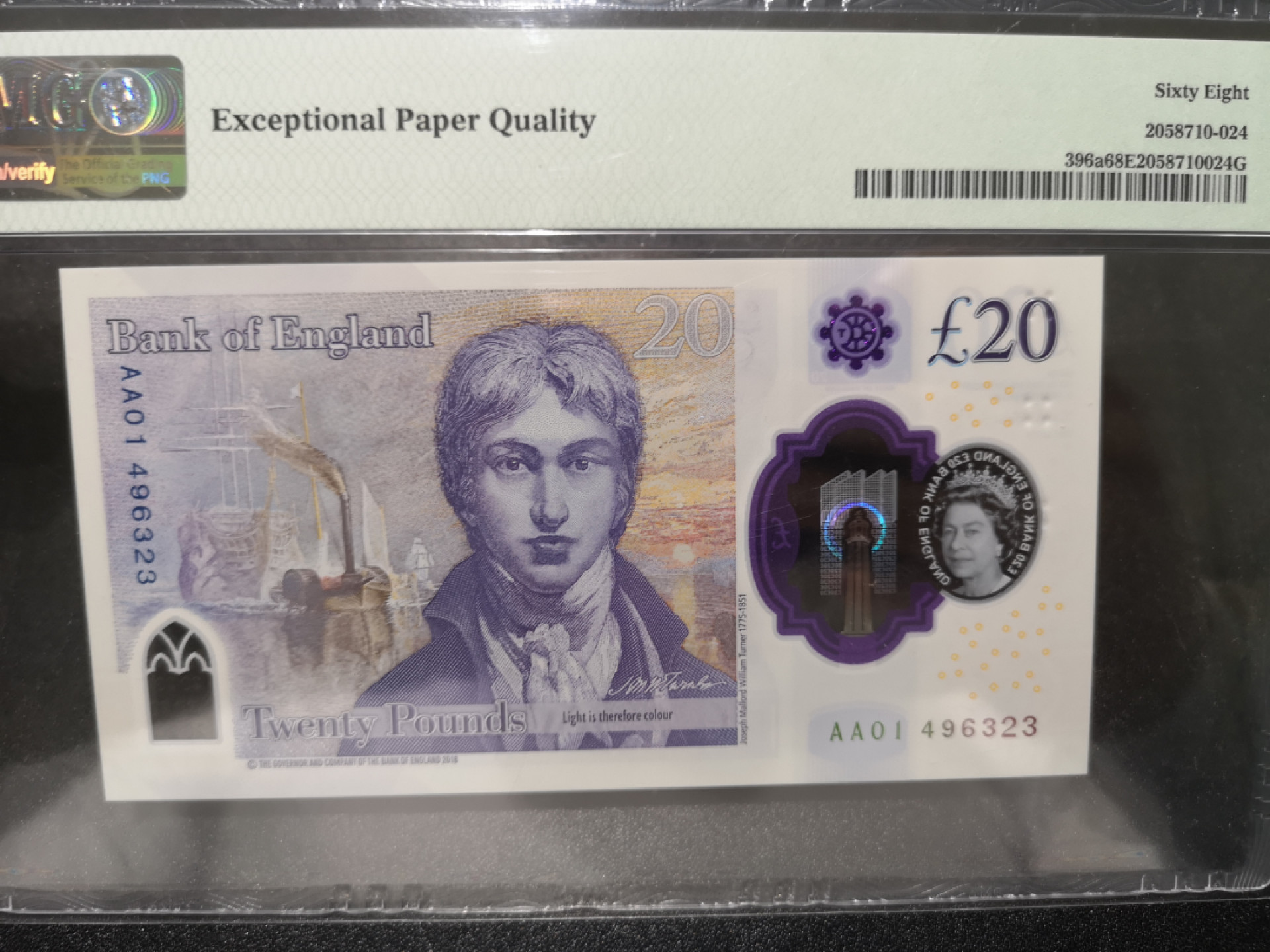 《外钞收藏家》第一百四十一期拍卖（本期81件） 2018年英国20镑 AA01首发冠 PMG68