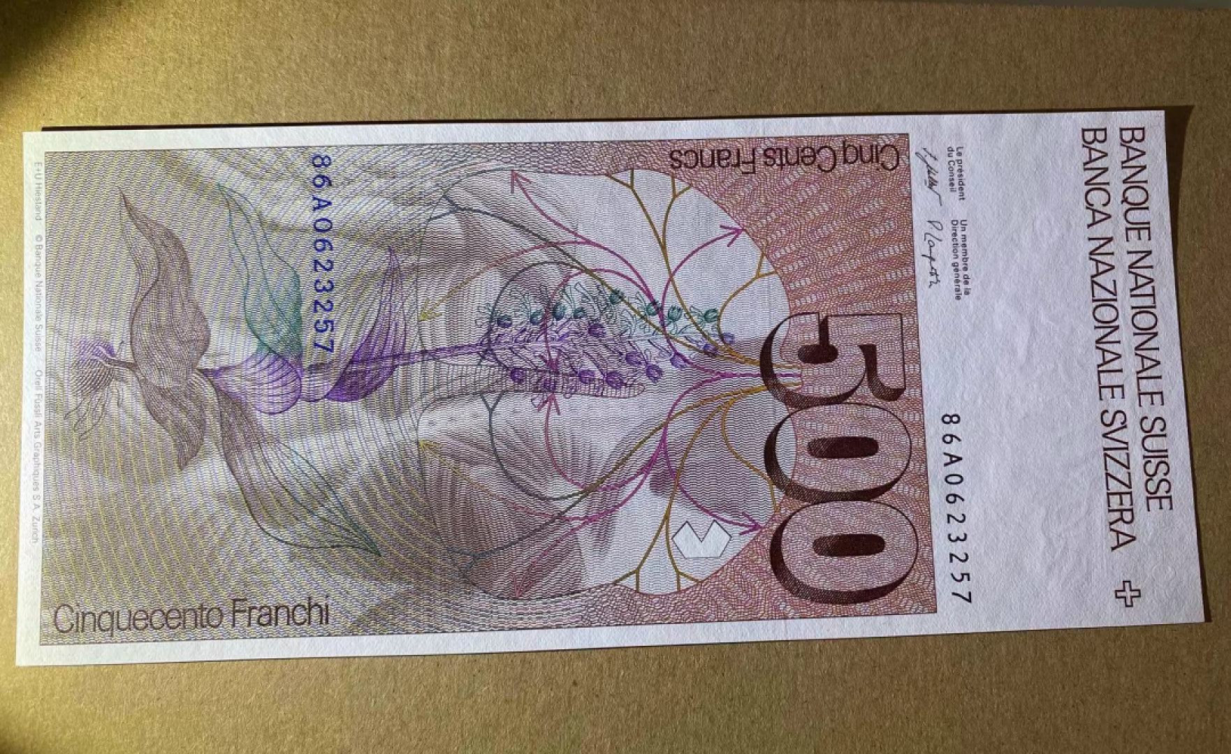 《外钞收藏家》第一百四十一期拍卖（本期81件） 1986年A冠 瑞士500 大胖子 全新UNC 稀少品种 藏家收藏