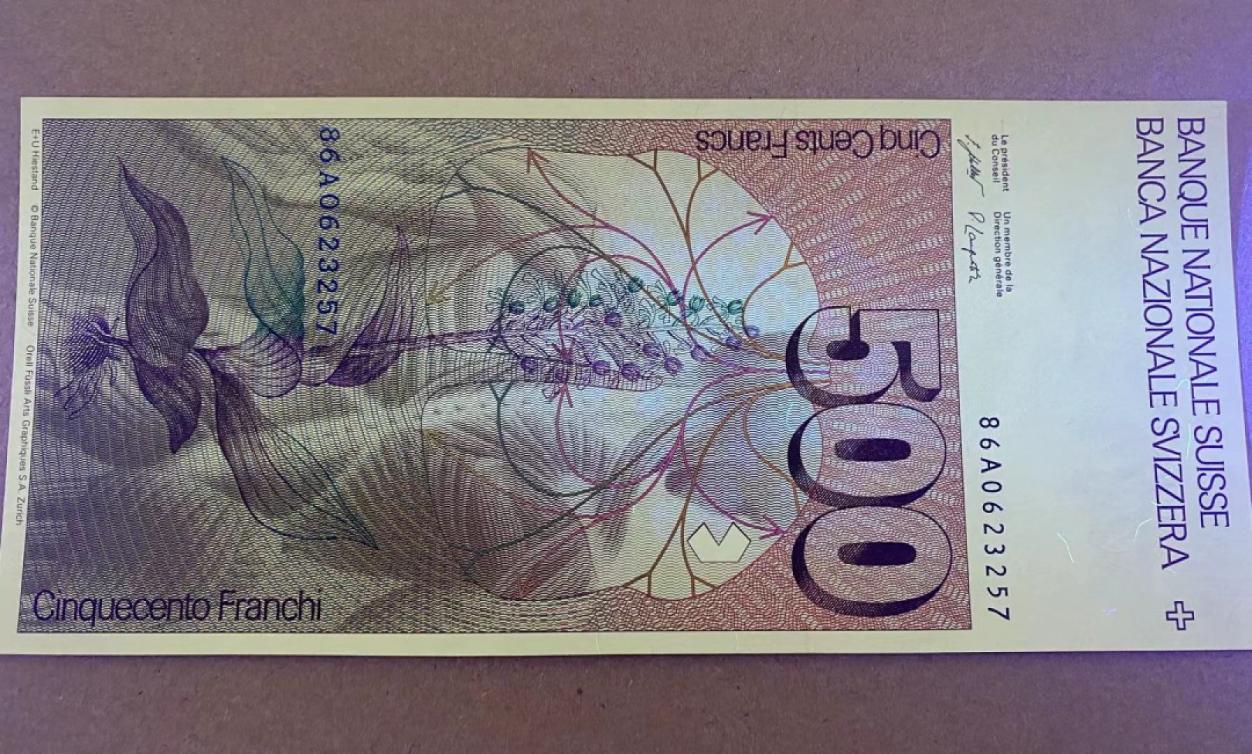 《外钞收藏家》第一百四十一期拍卖（本期81件） 1986年A冠 瑞士500 大胖子 全新UNC 稀少品种 藏家收藏