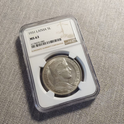 0起1加-纯粹捡漏拍-47场 - 拉脱维亚1929年5拉特女神银币-NGC-MS63