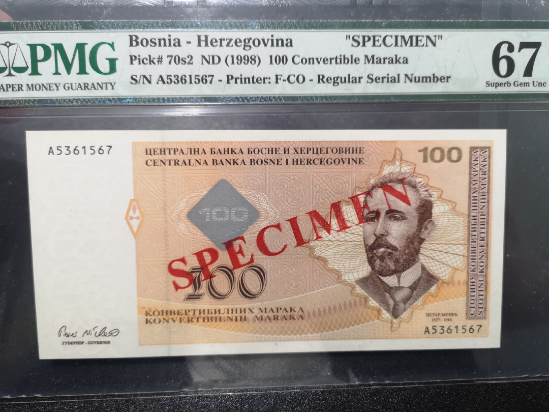 《外钞收藏家》第一百四十一期拍卖（本期81件） 1998年波黑100 样钞 PMG67