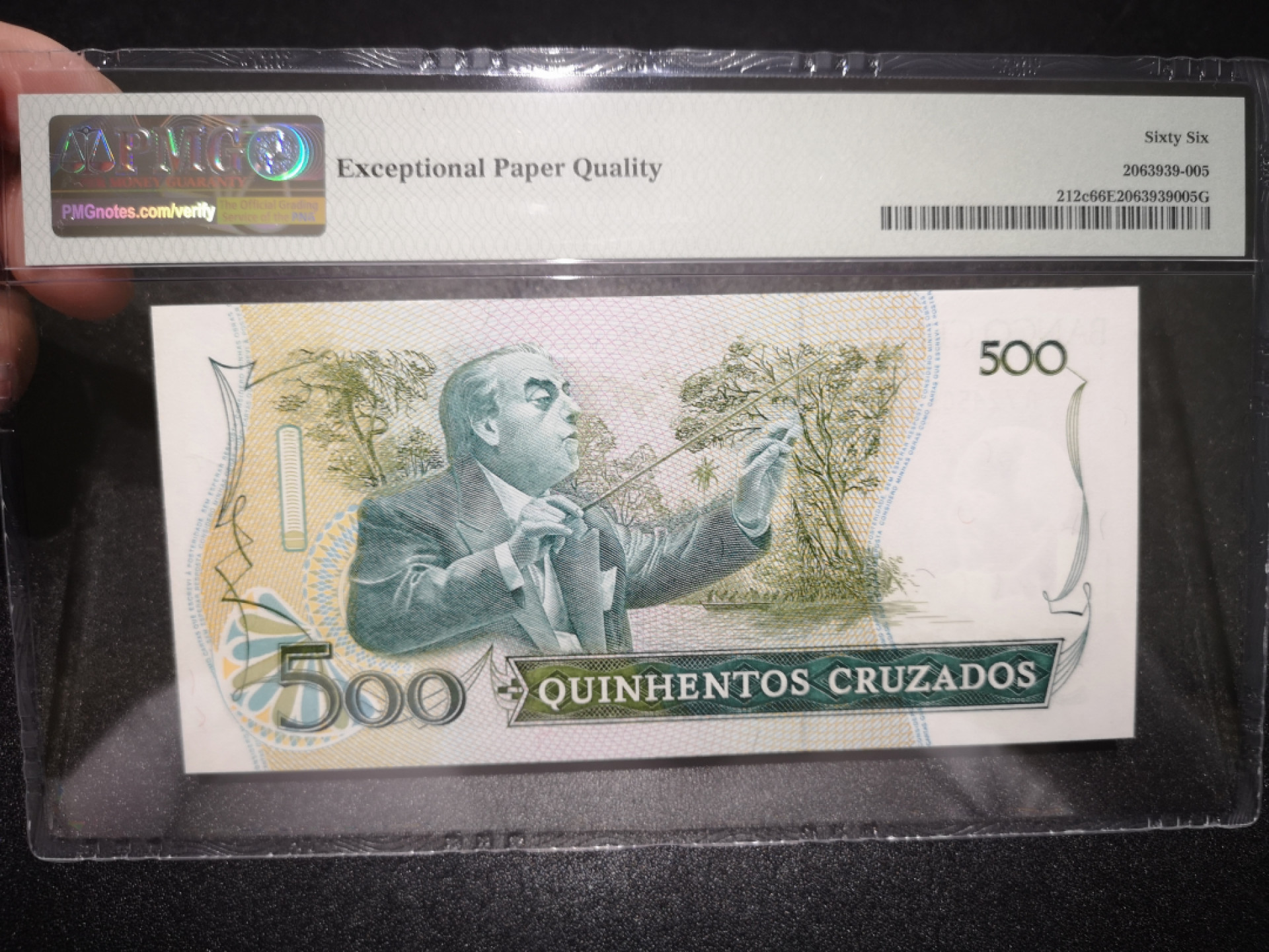 《外钞收藏家》第一百四十一期拍卖（本期81件） 1987年巴西500 PMG66 纪念钞 AA冠