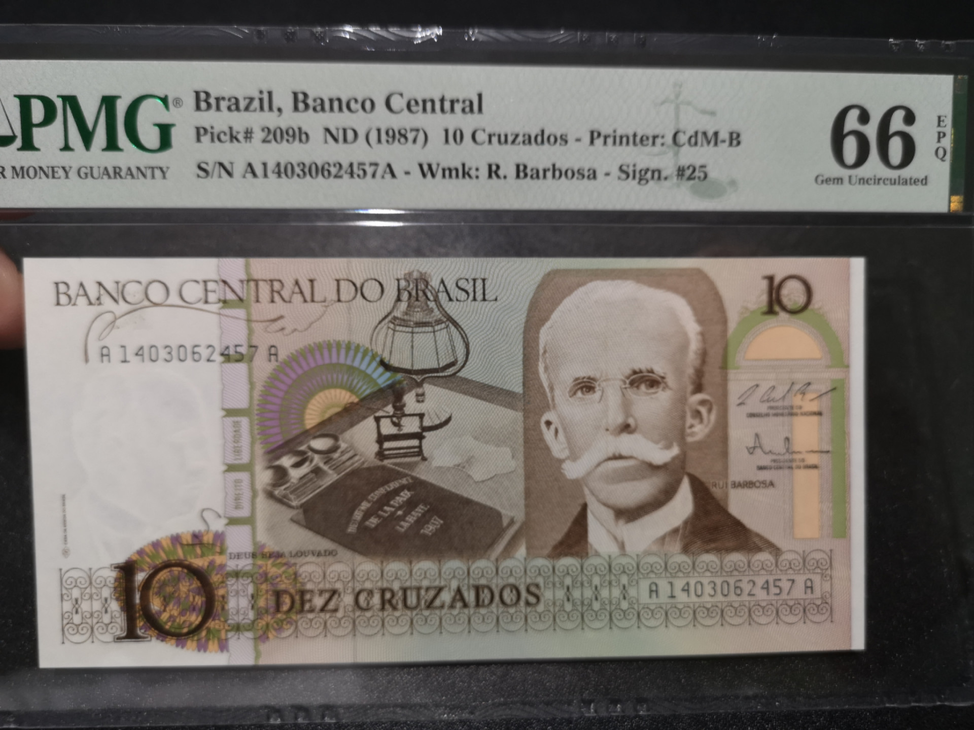 《外钞收藏家》第一百四十一期拍卖（本期81件） 1987年巴西10 PMG66 AA冠